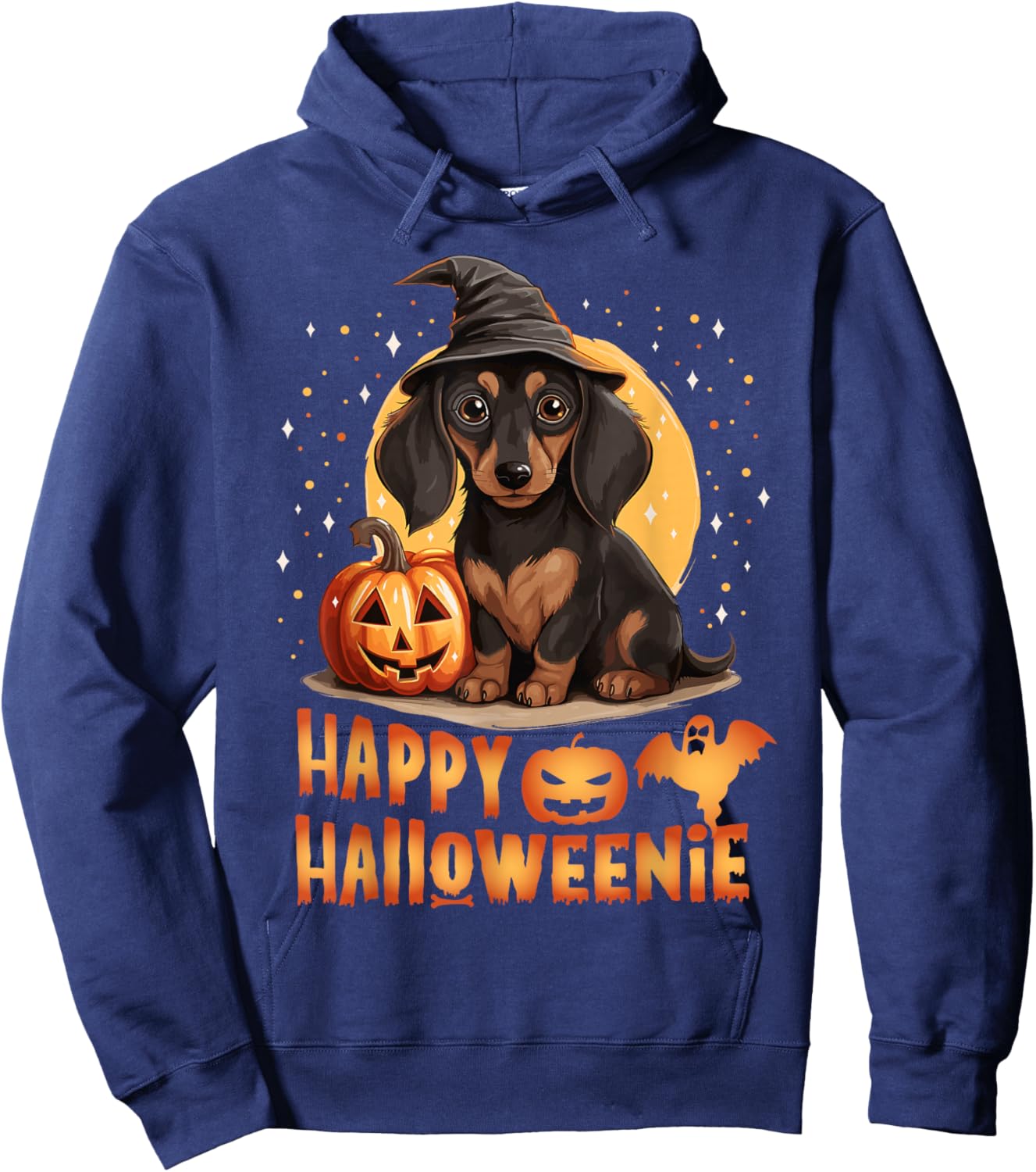Happy Halloweenie Funny Dachshund Halloween 2024 Wiener Dog Hoodie - Hoodie | Navy