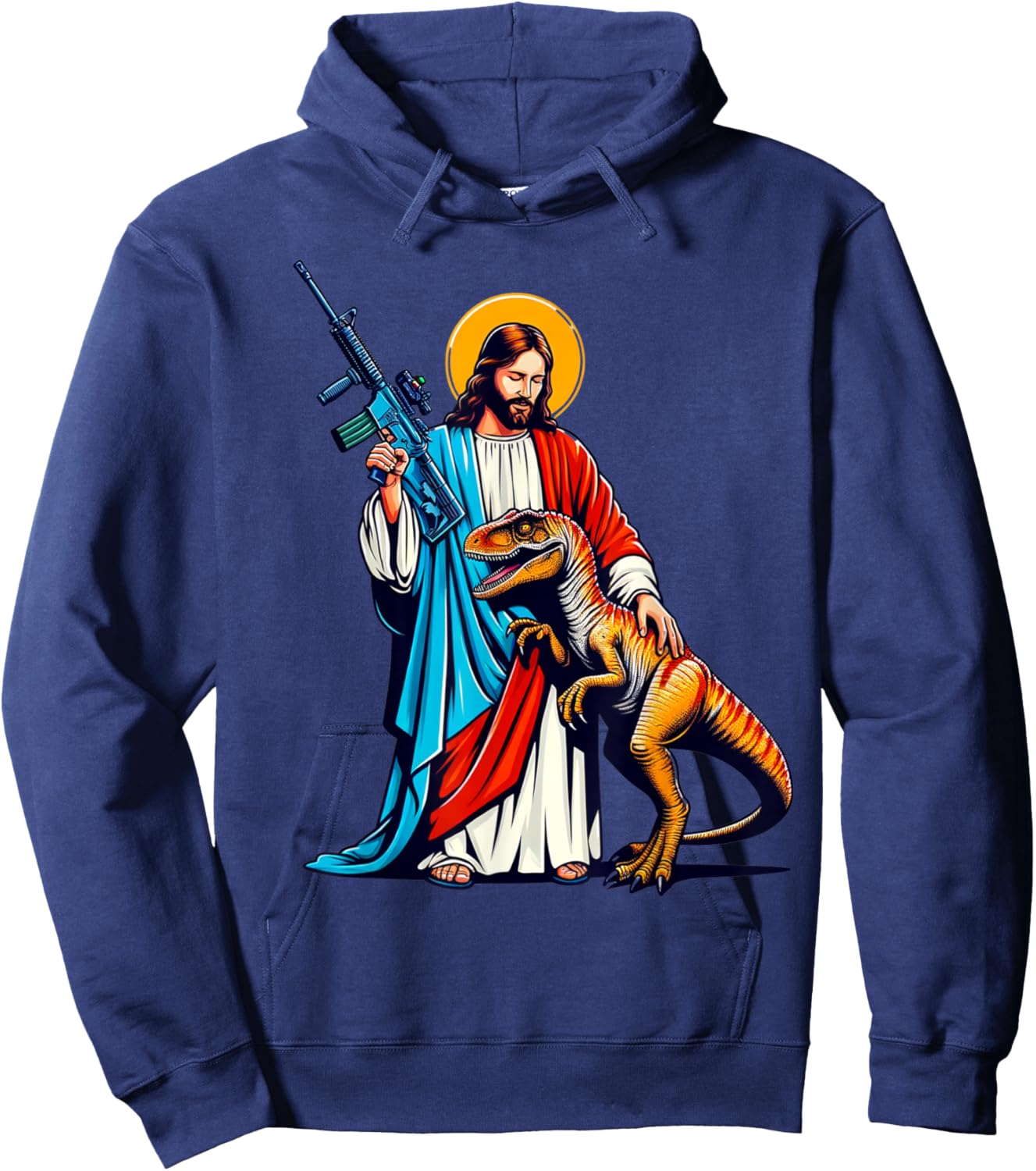 Jesus and Raptor Shirt, Funny AR15 2nd Amendment Patriotic Hoodie - Hoodie | Navy