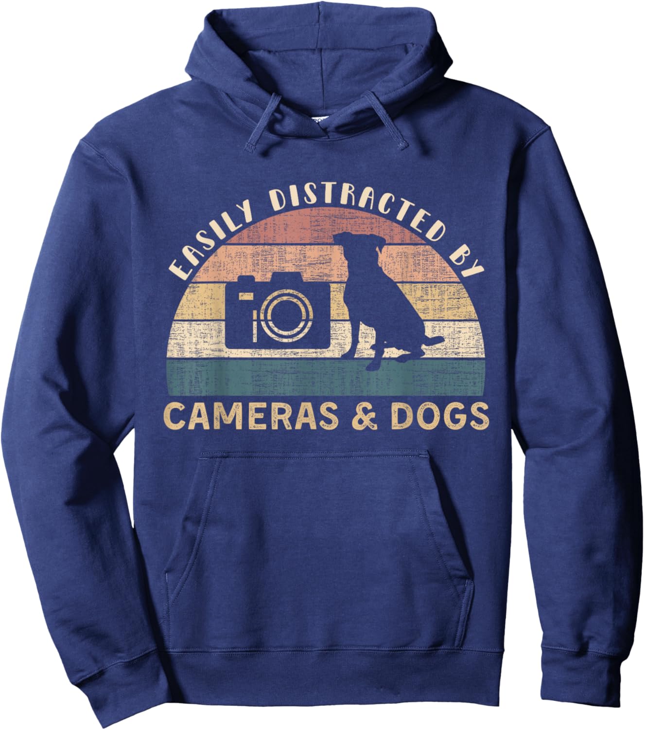 Easily Distracted By Cameras & Dogs Retro Funny Photographer Hoodie - Hoodie | Navy