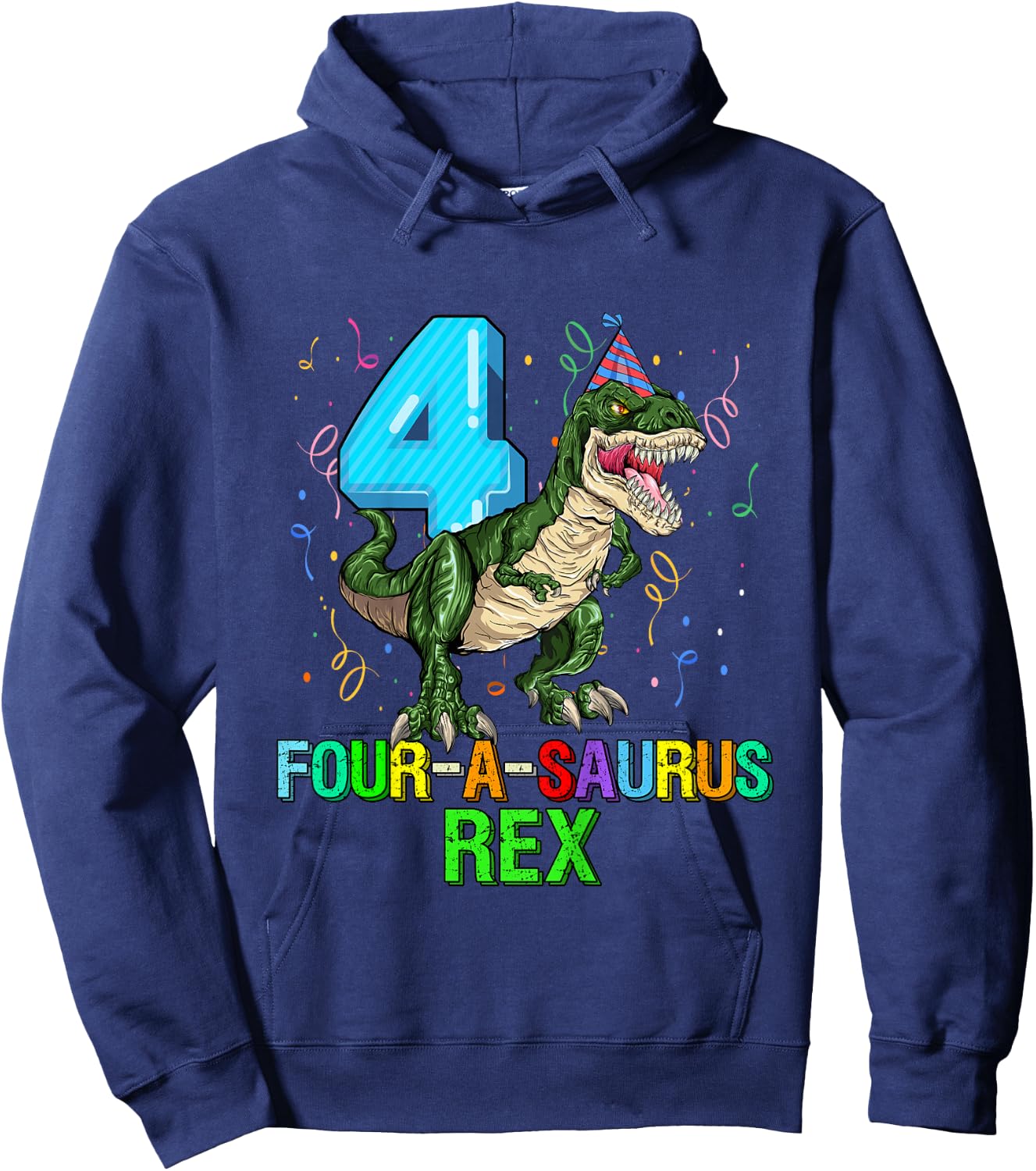 Kids 4 Year Old Boy 4th Birthday Dinosaur Gift Fourasaurus Hoodie - Hoodie | Navy
