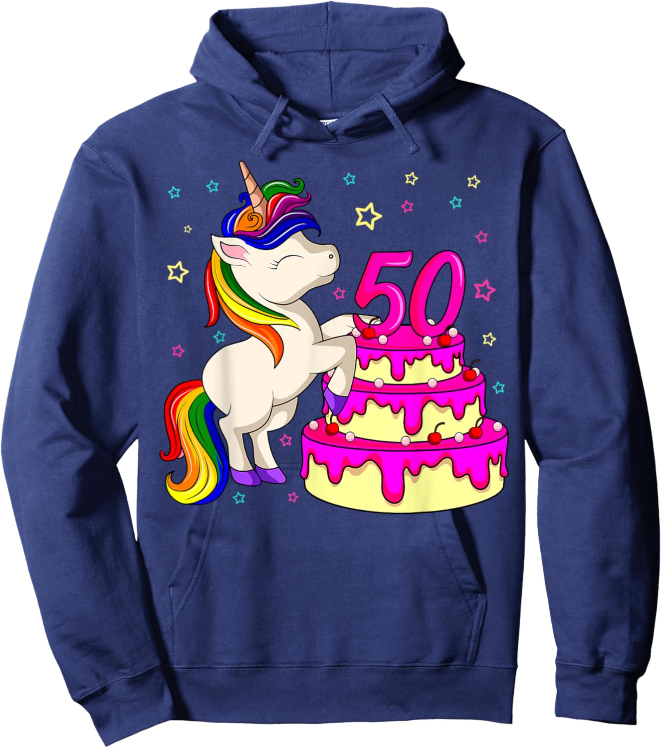 50th Bday Unicorn Rainbow Cake Theme Birthday Party Hoodie - Hoodie | Navy