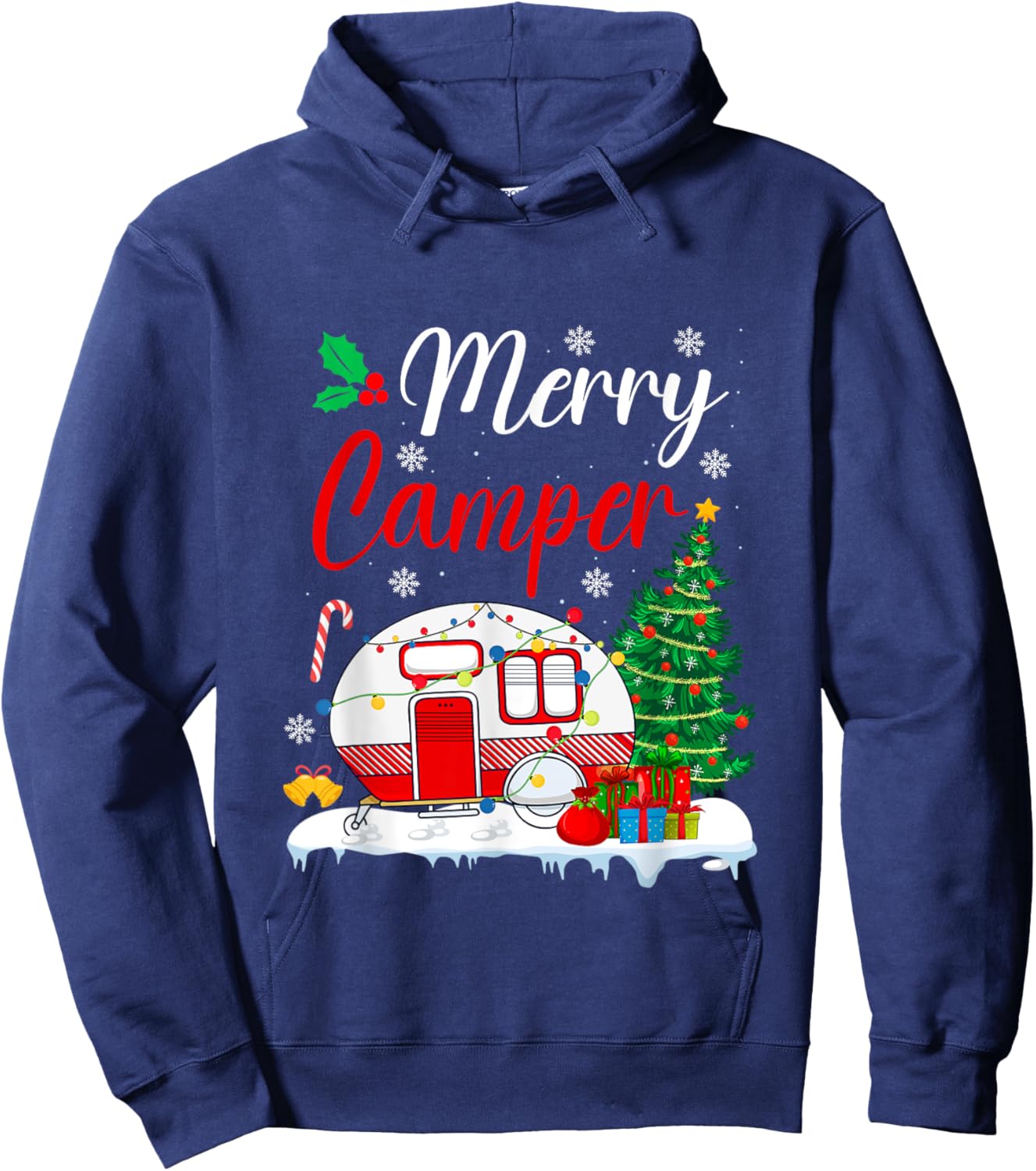 Merry Camper Christmas Camping Xmas Hoodie - Hoodie | Navy