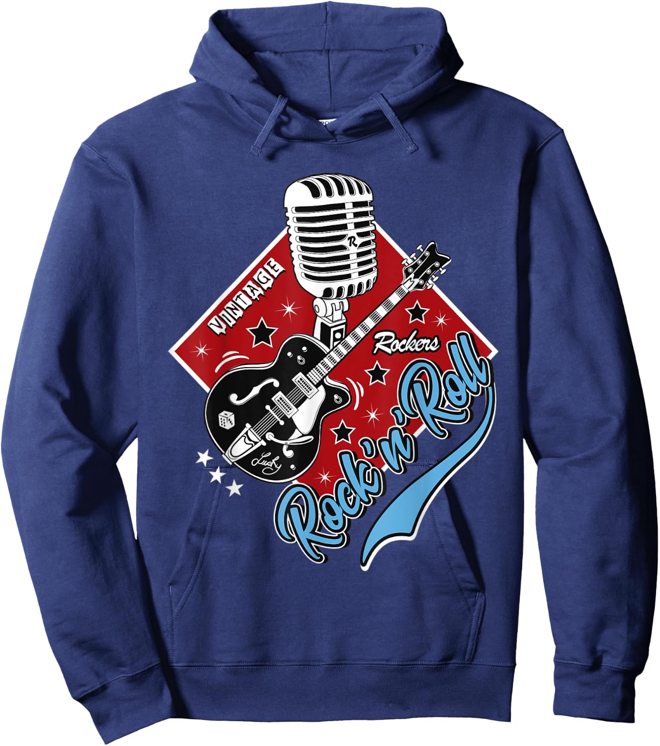 Guitar Rock and Roll Rockabilly Vintage Microphone Rocker Hoodie - Hoodie | Navy