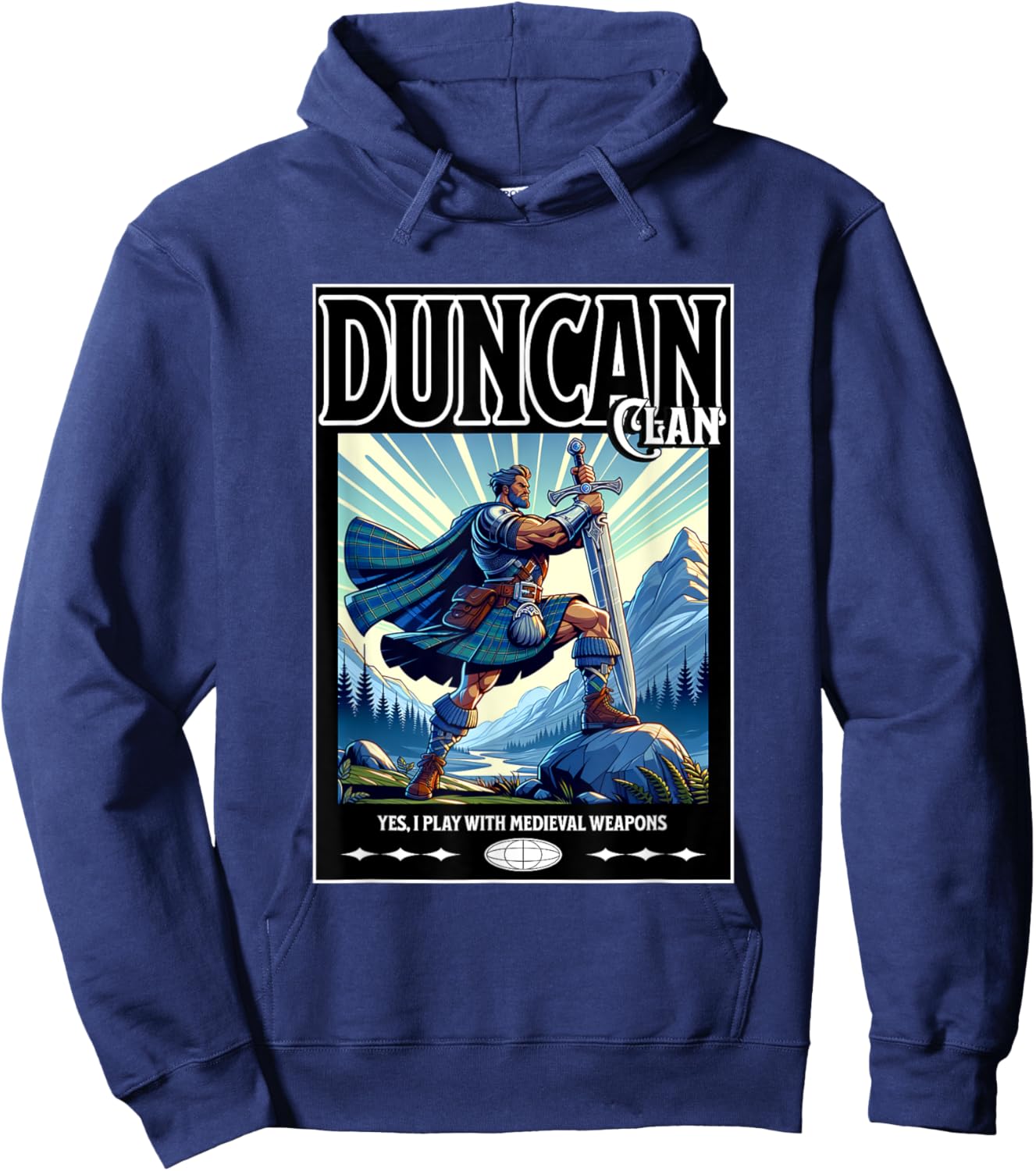 Duncan Scottish Funny Clan Medieval Gaelic Weapons Hoodie - Hoodie | Navy