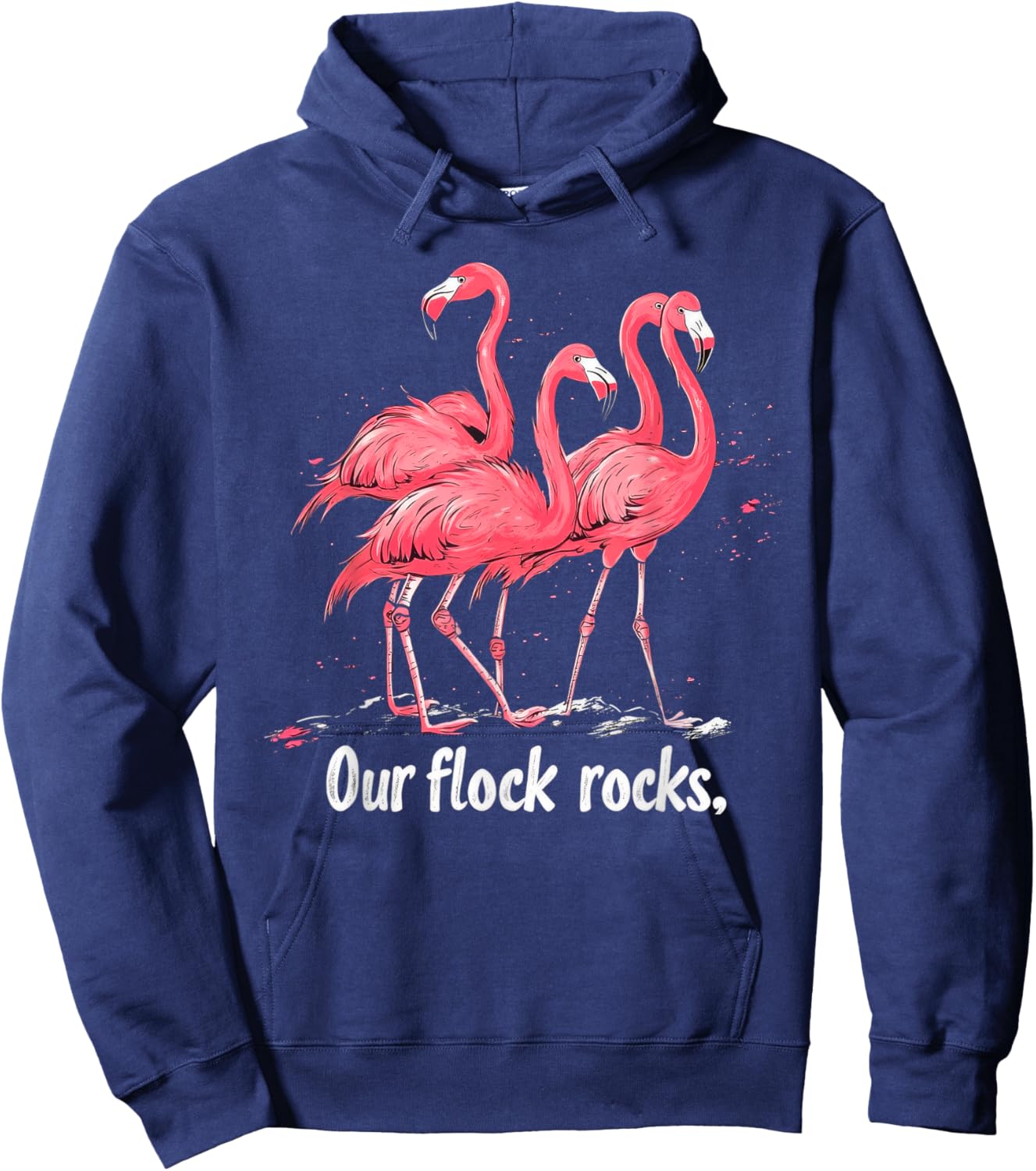 Our Flock Rocks Flamingo Funny Flamingos Hoodie - Hoodie | Navy