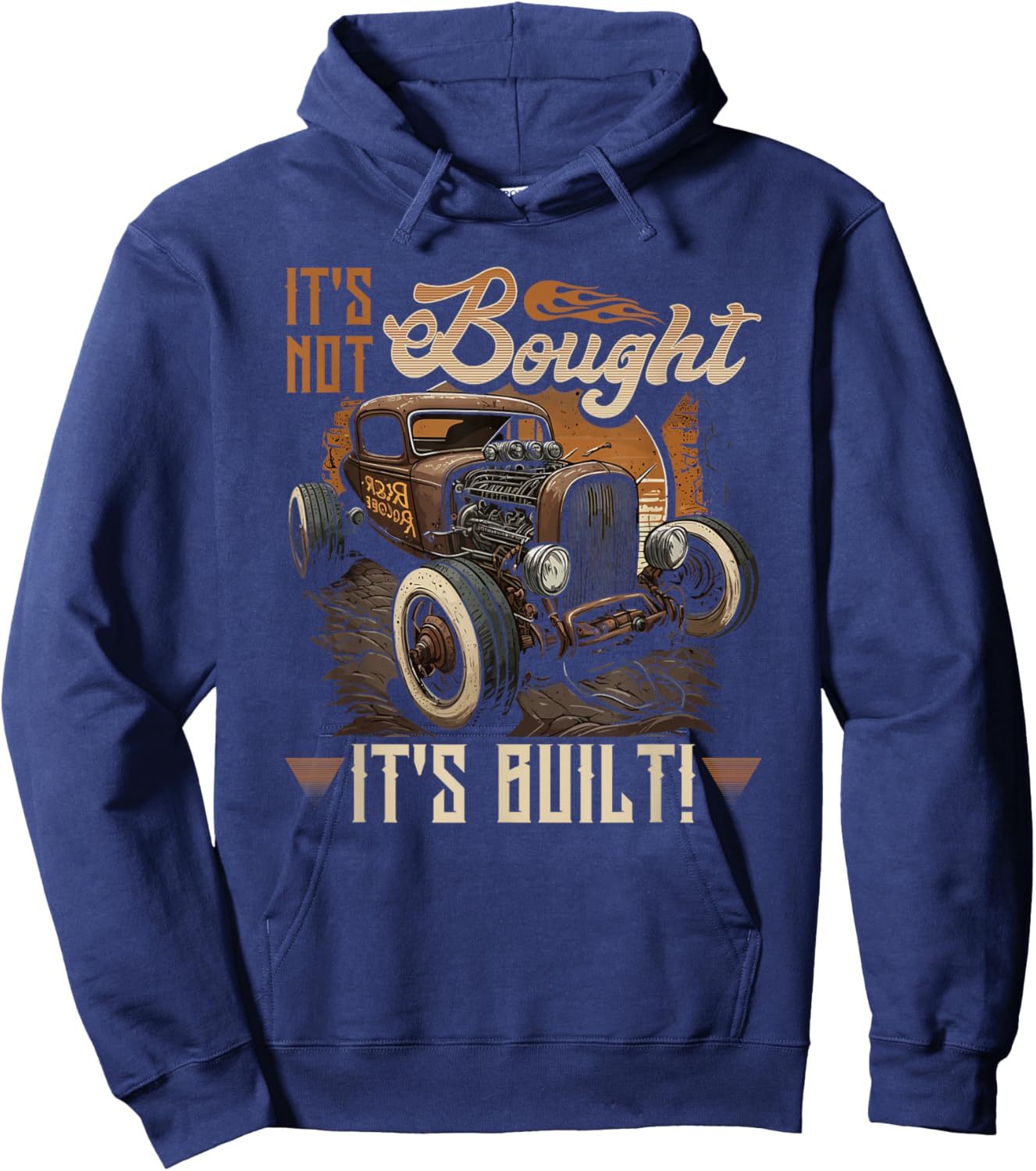 Rat Rod & Hot Rodder Gift Rust Bucket Car Fans Men's Vintage Rat Rod , Its Not Bought Its Built, Black, Small, Short Sleeve, Classic Fit Hoodie - Hoodie | Navy