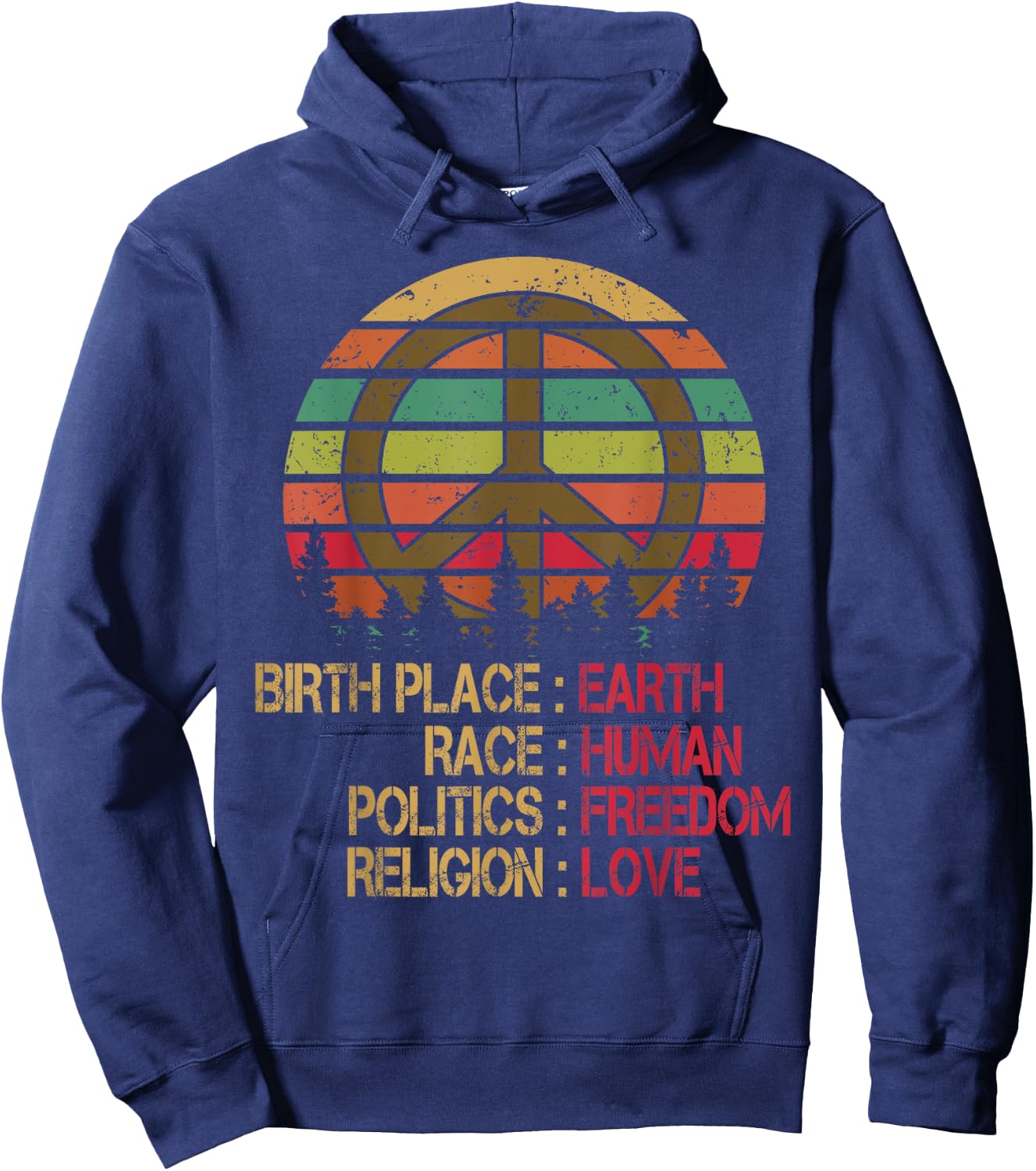 Birthplace Earth-Race Human-Equality Peace-Sign T shirt Hoodie - Hoodie | Navy