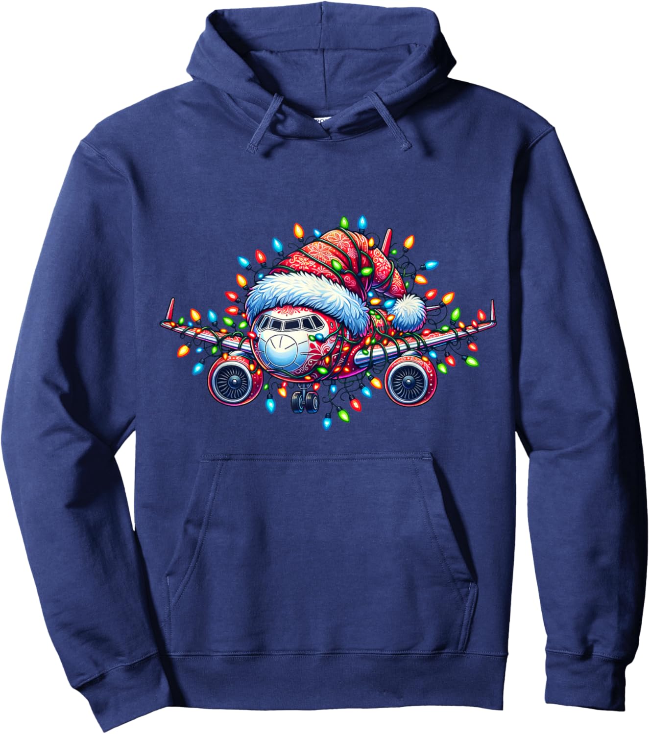 Funny Santa Airplane Xmas Lights Kids Toddler Boys Christmas Hoodie - Hoodie | Navy