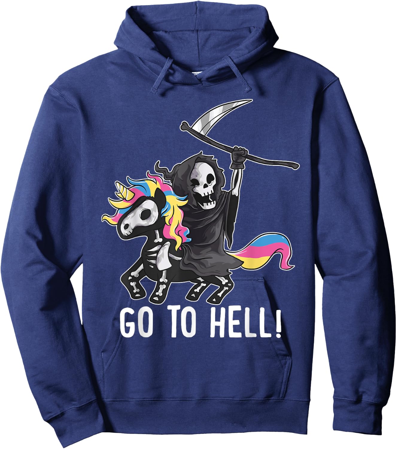Gehe zum Hölle Unicorn Sugar Skull Grim Reaper Halloween Hoodie - Hoodie | Navy