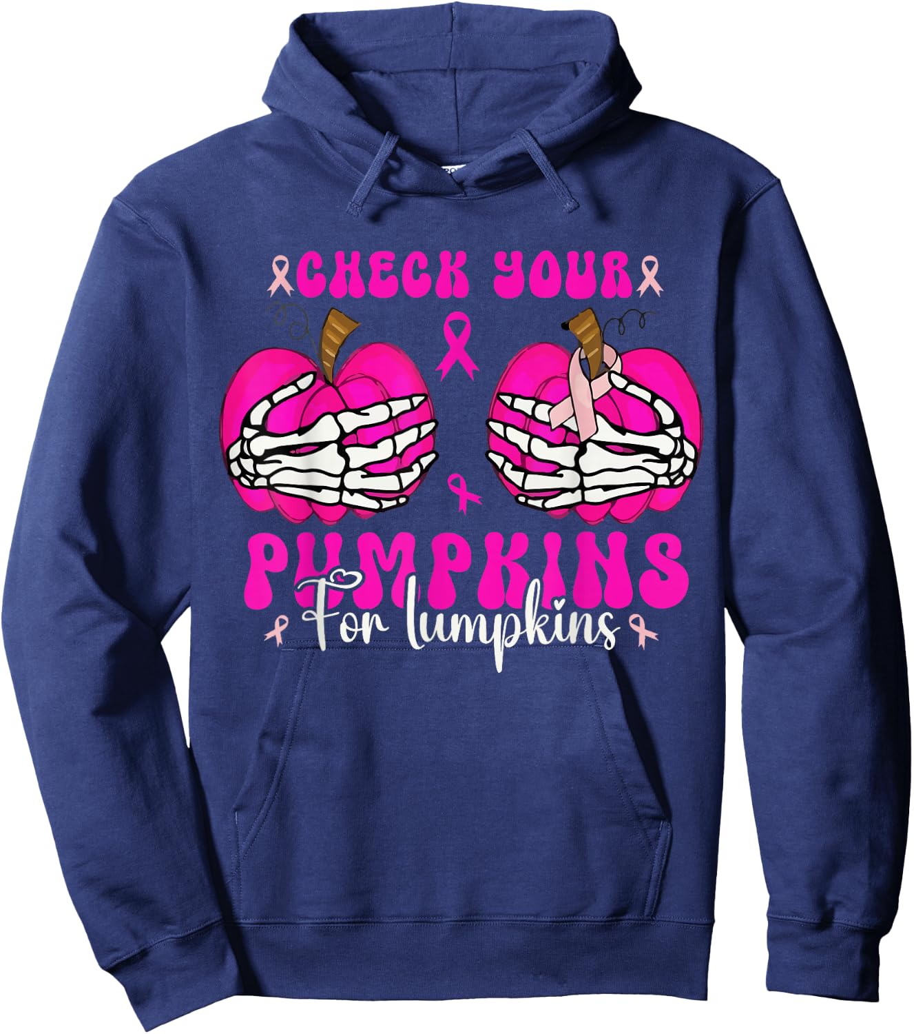 Check Your Pumpkins Breast Cancer Awareness Halloween Women Hoodie - Hoodie | Navy