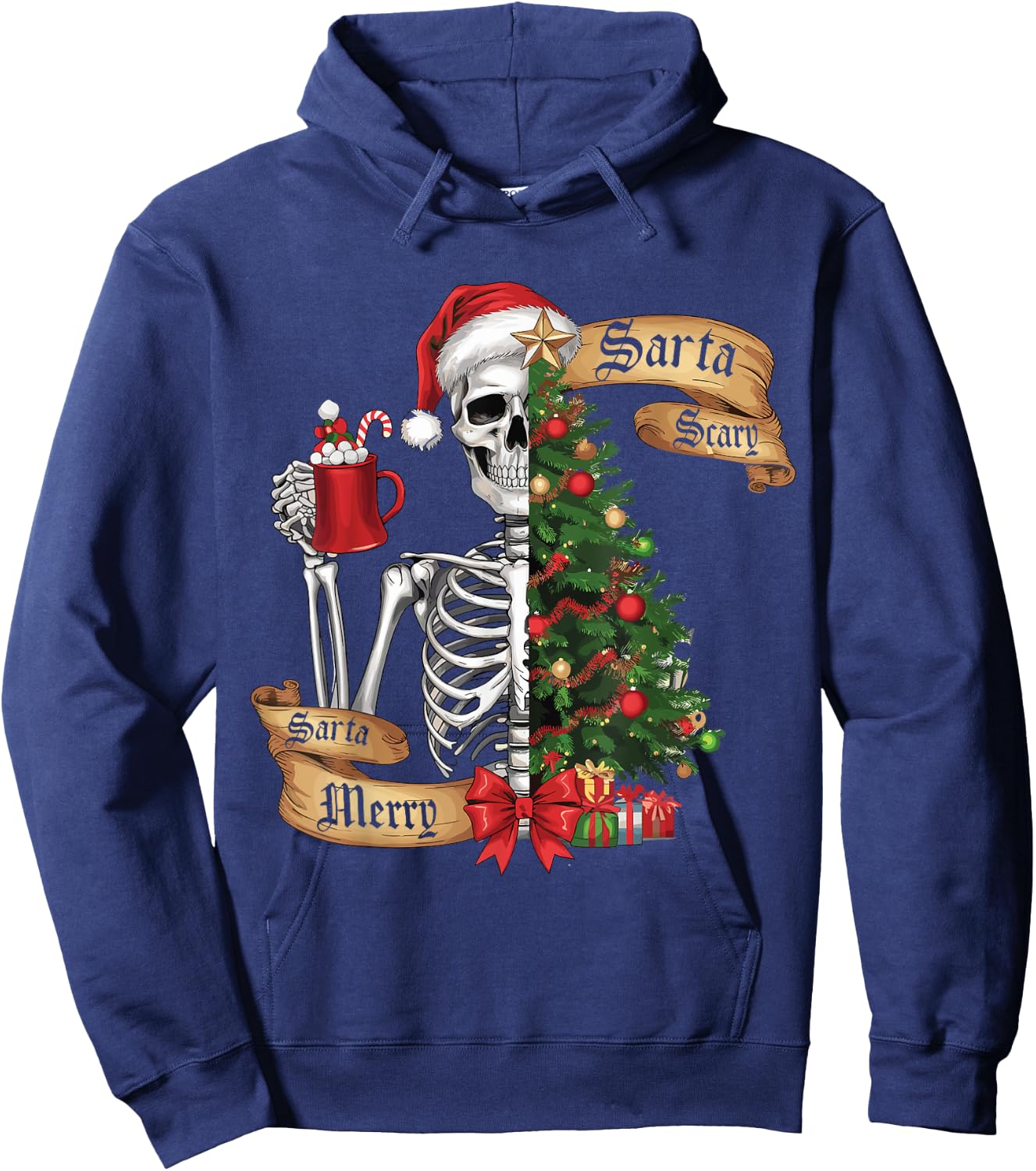 Sorta Merry Sorta Scary Funny Christmas Skeleton Tree Xmas Hoodie - Hoodie | Navy