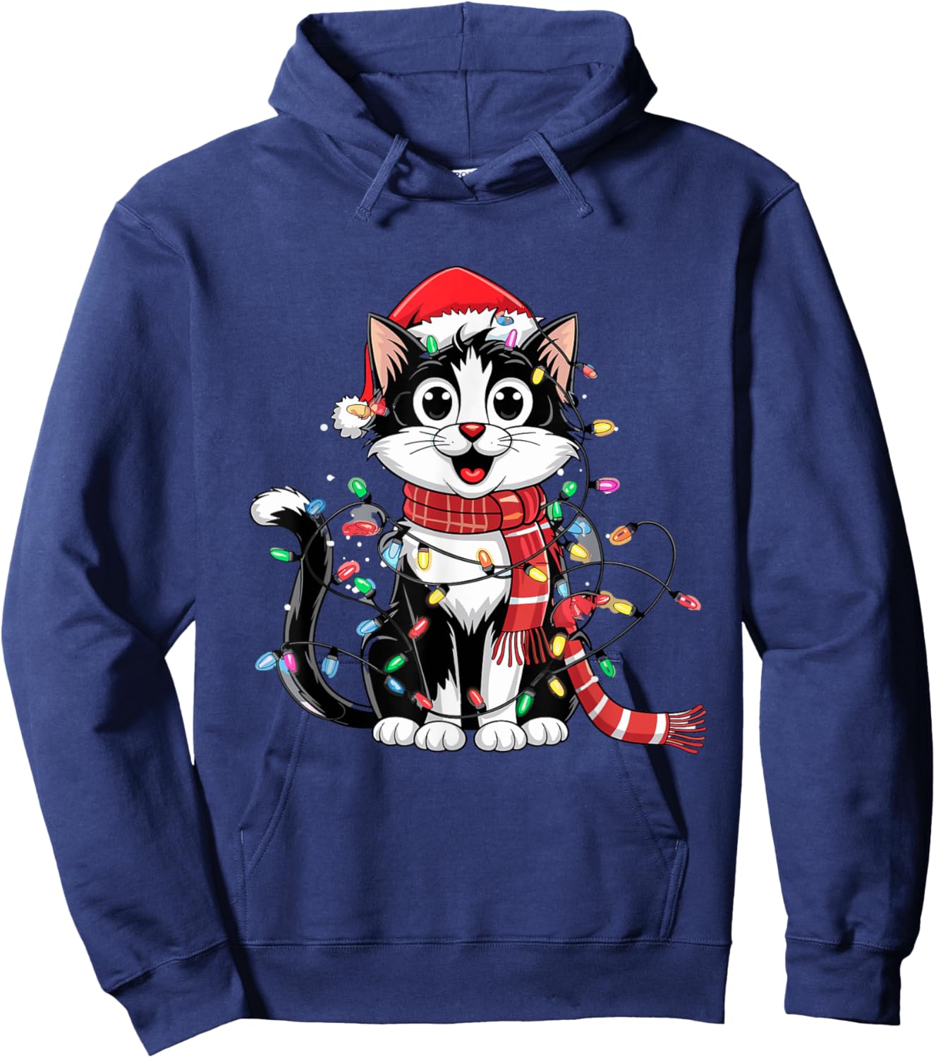 Cute Black and White Cat Christmas Hoodie - Hoodie | Navy