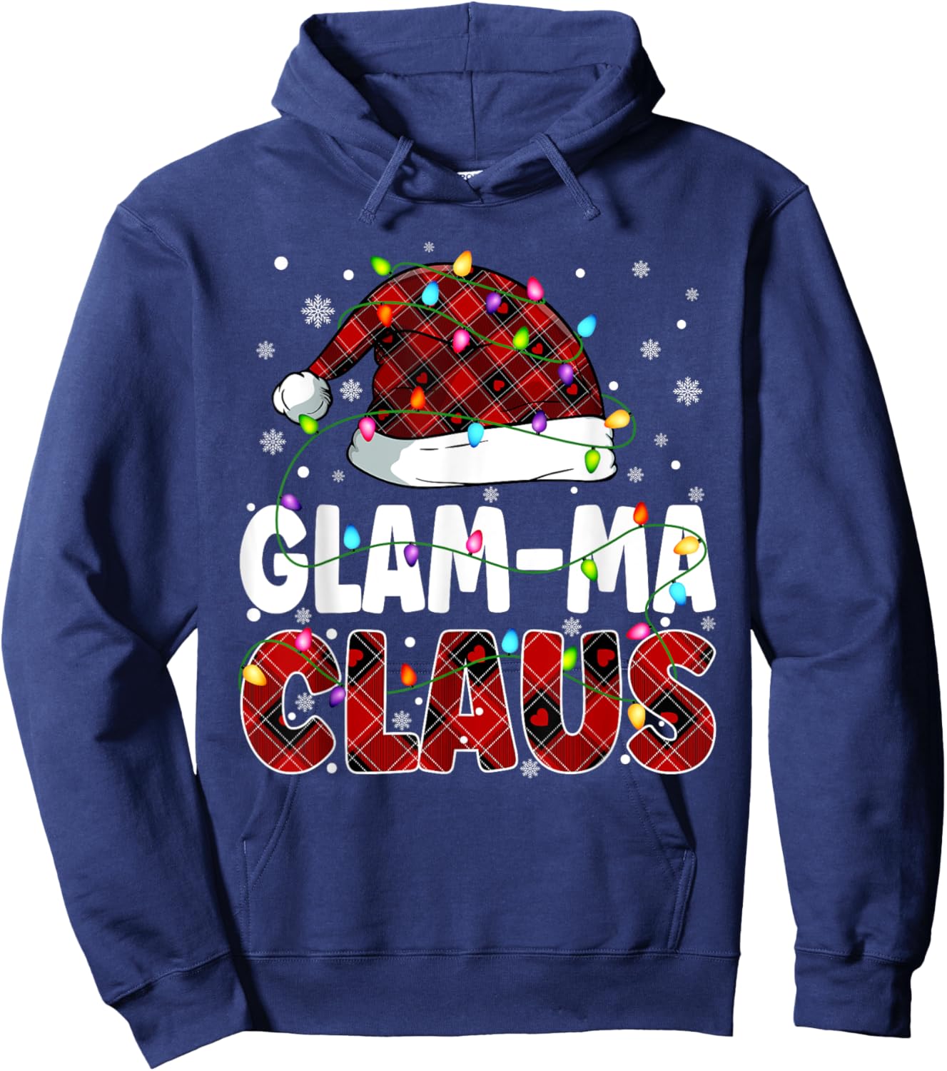 Glam ma Claus Merry Christmas Santa Hat Family Matching Hoodie - Hoodie | Navy
