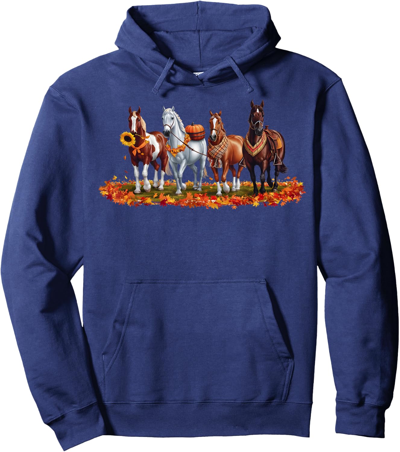 Fall Horse Animal Thanksgiving Sunflowers Pumpkin Leaves Hoodie - Hoodie | Navy