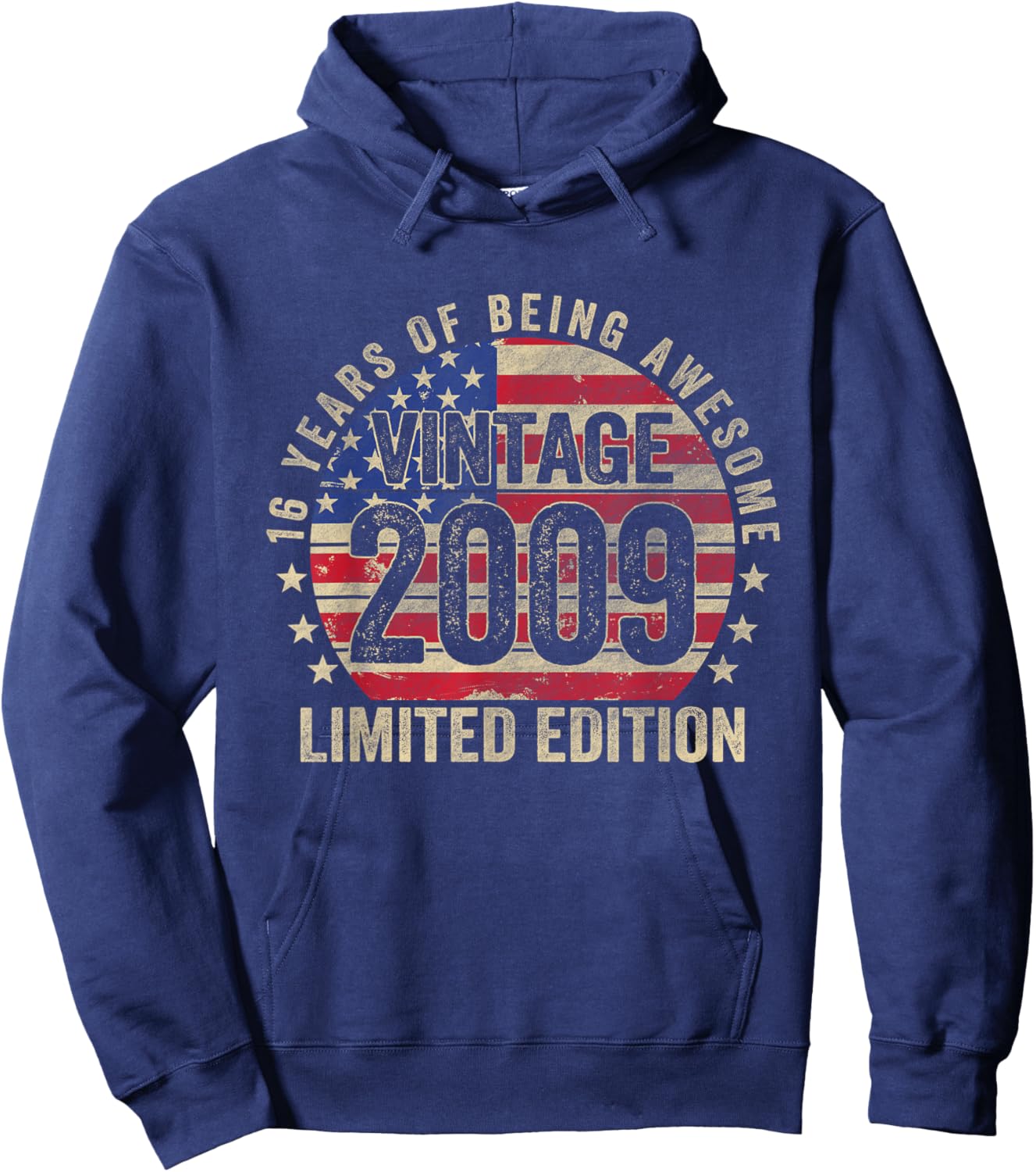 16 Year Old Gifts Vintage 2009 16th Birthday American Flag Kids Men Hoodie - Hoodie | Navy