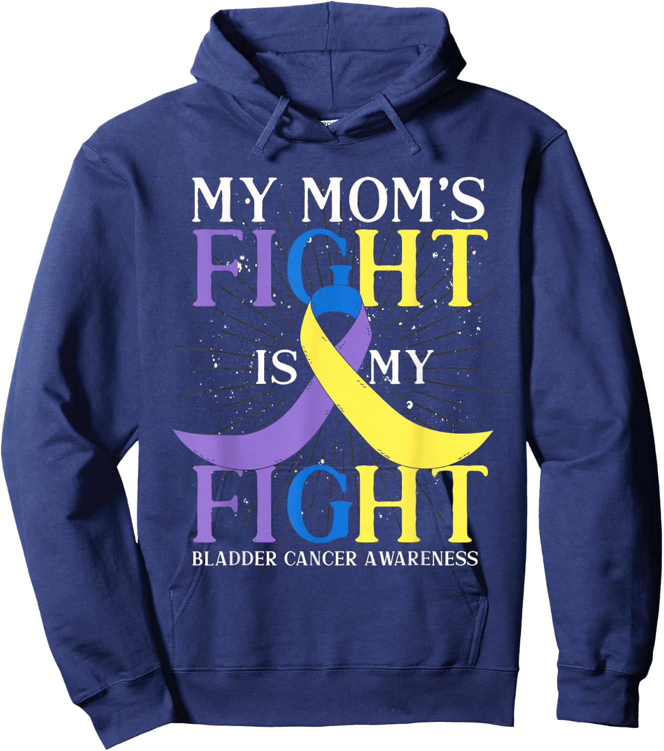 Purple Blue Yellow Ribbon Mom Bladder Cancer Awareness Hoodie - Hoodie | Navy