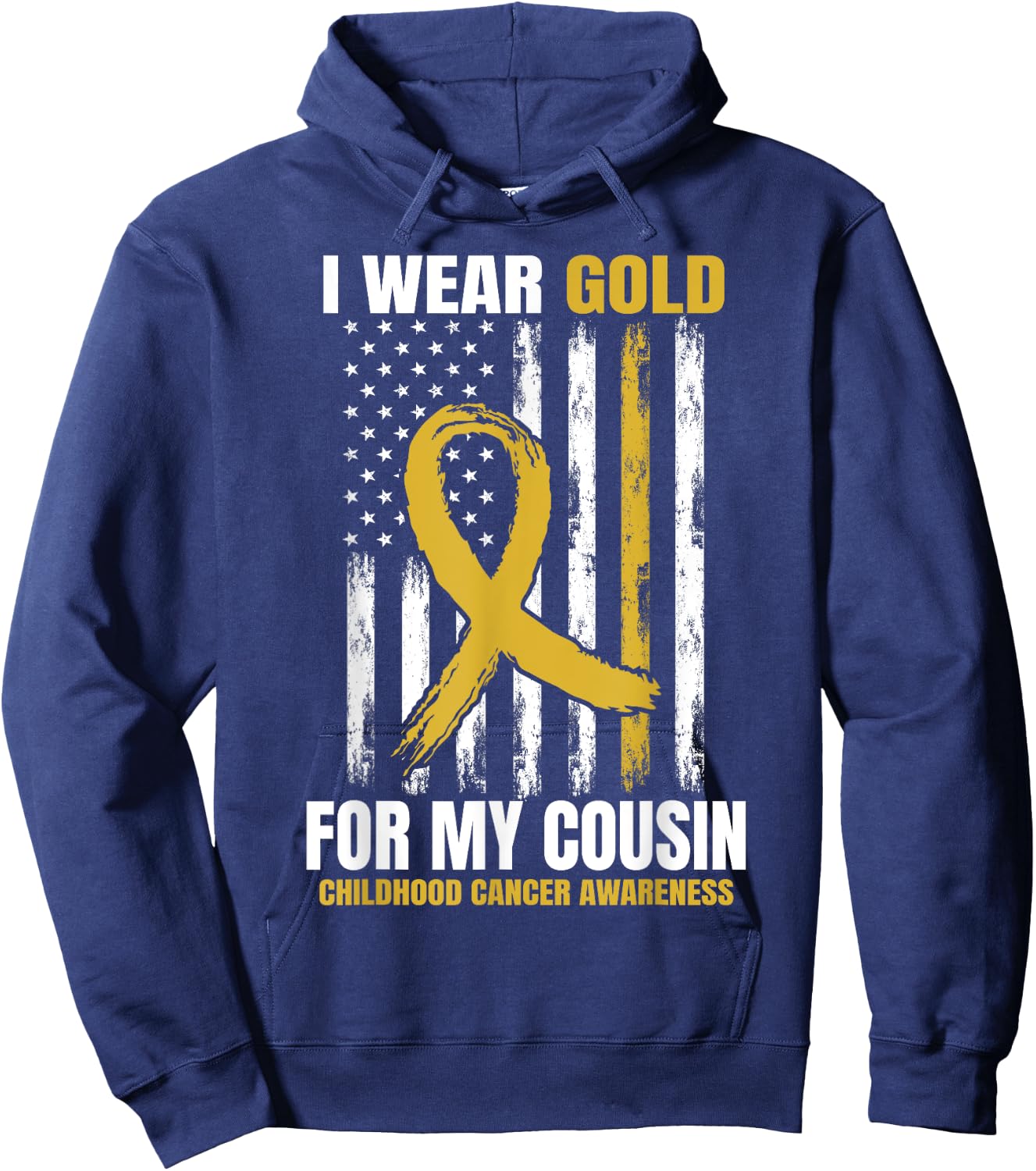 I Wear Gold Cousin Childhood Cancer Awareness American Flag Hoodie - Hoodie | Navy