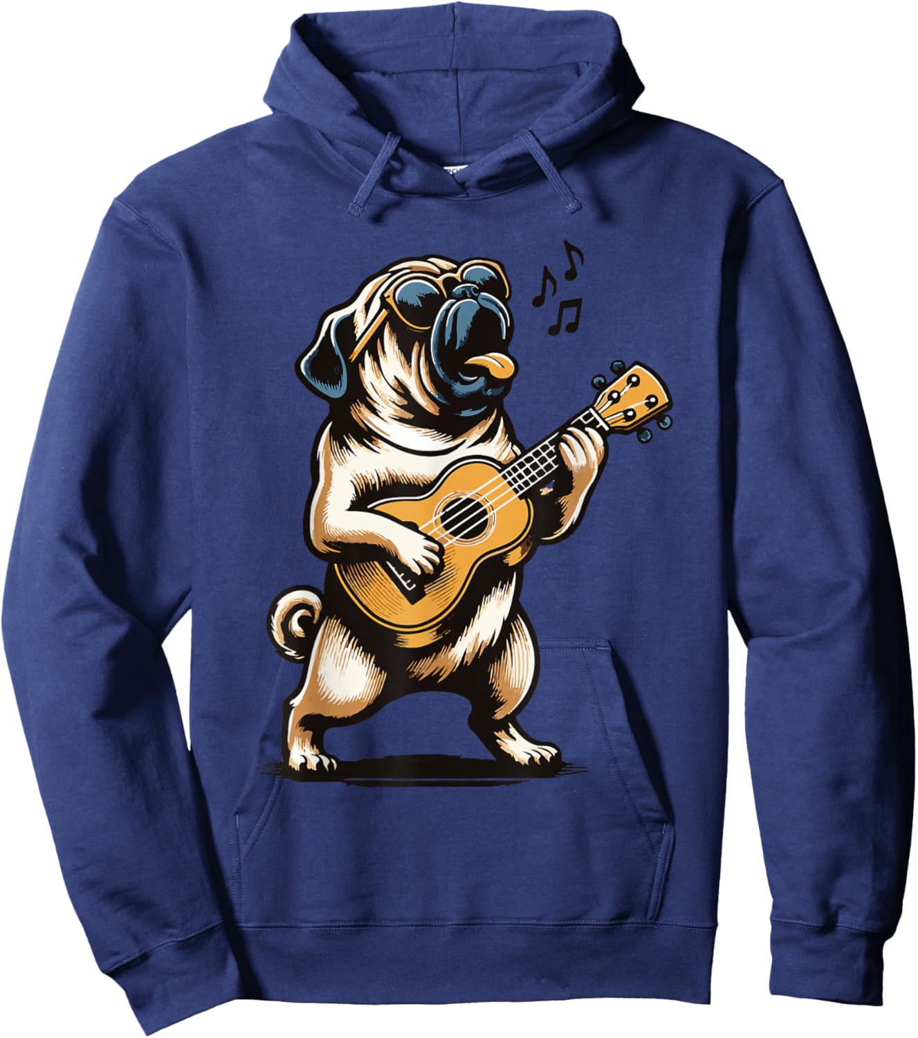 Dog Playing Guitar Singing Pug Funny Pugfather Hoodie - Hoodie | Navy