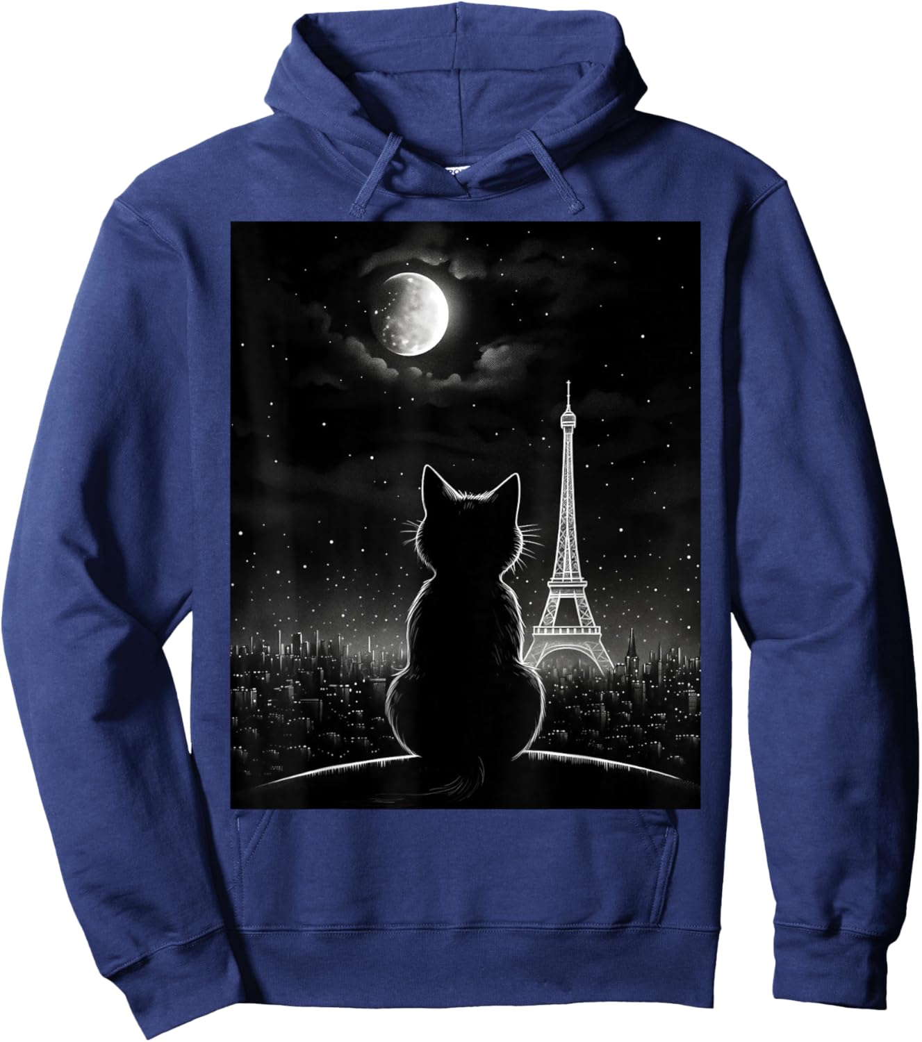 Aesthetic Black Cat Star Night Eiffel Tower In Paris Hoodie - Hoodie | Navy