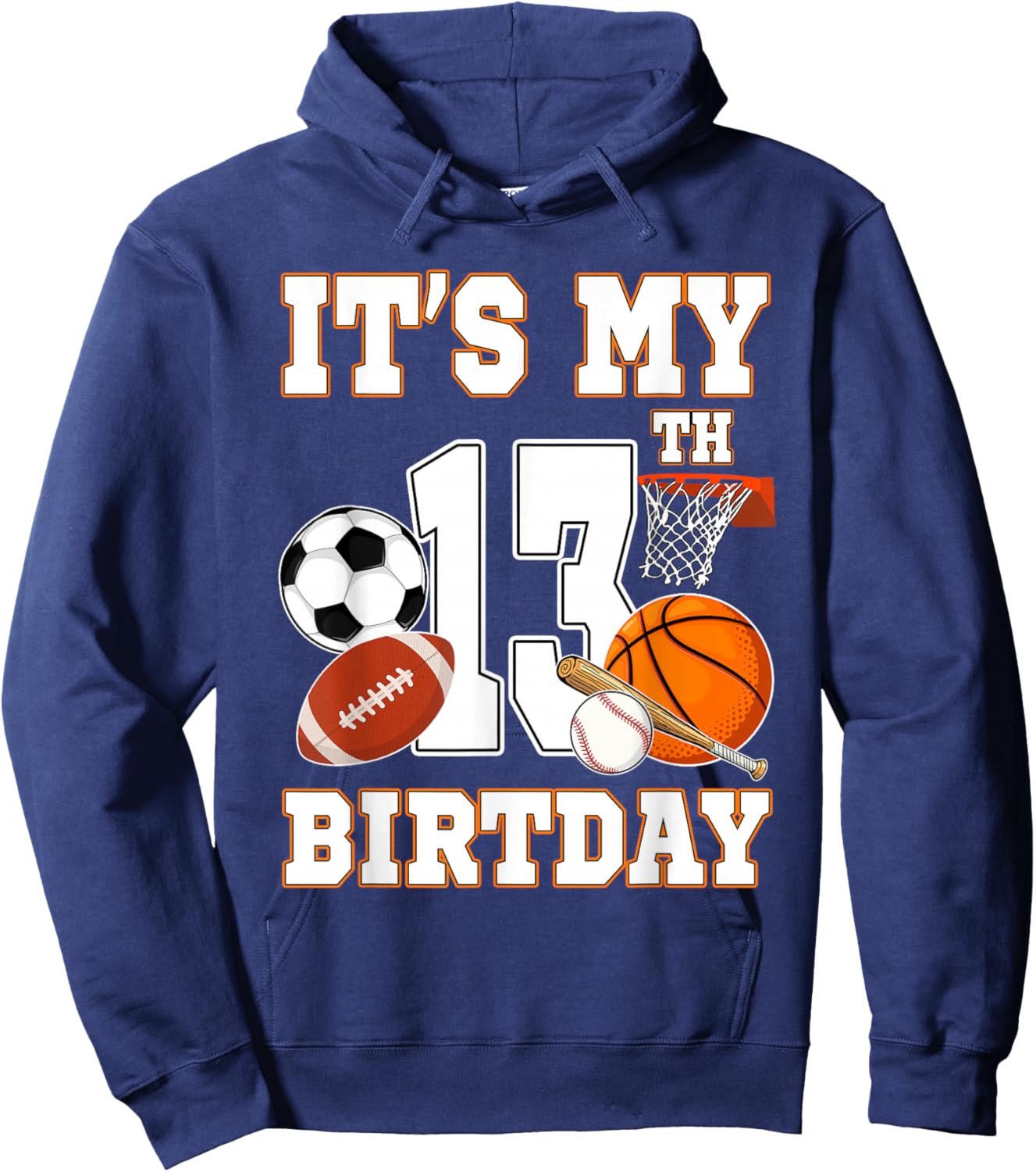 It's my 13th Birthday Sport Balls 13 Year Old Kids Party Hoodie - Hoodie | Navy