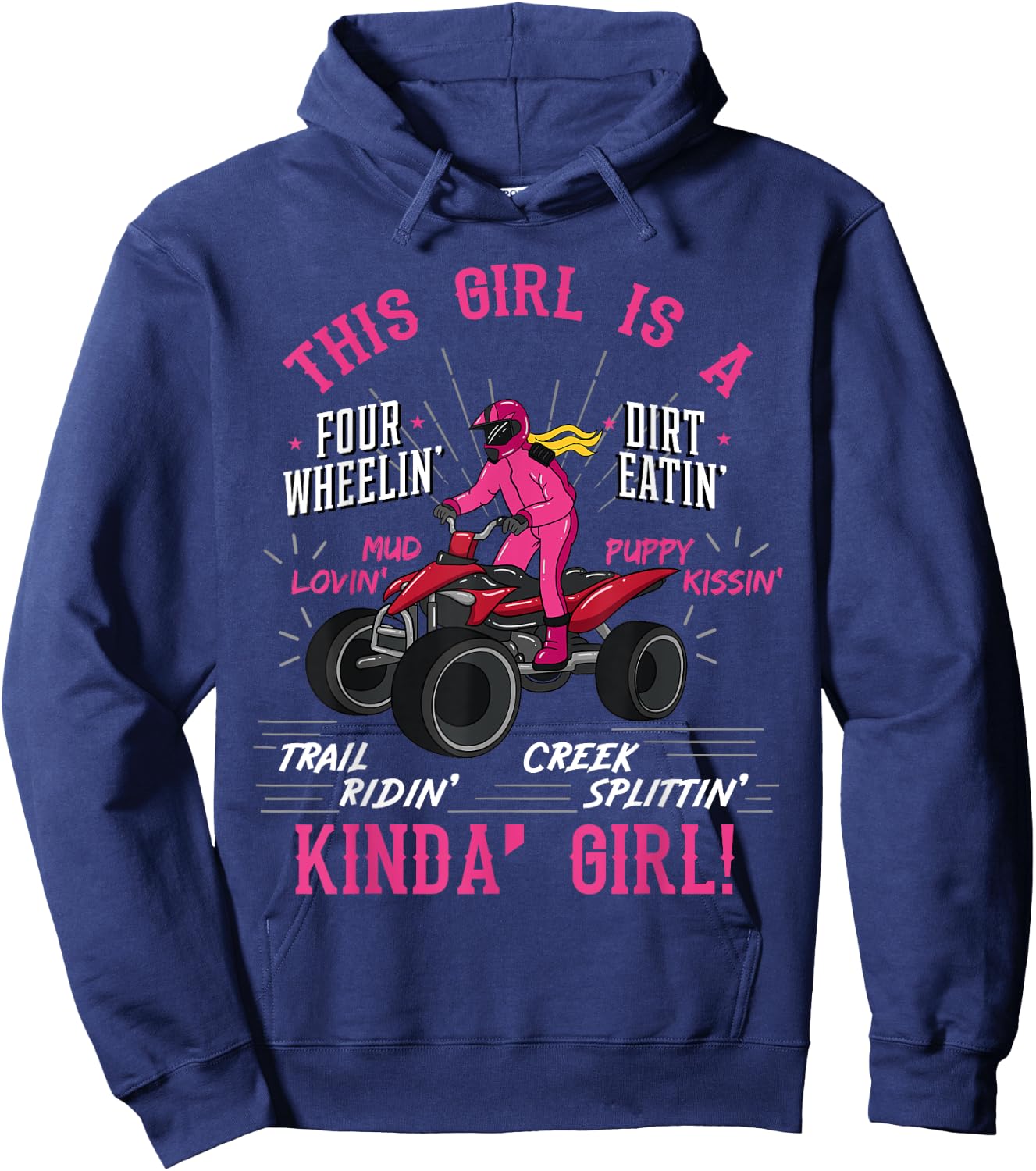 Girl Off-Road Racing Four-Wheeler 4x4 Wheel Quad Bike Racer Hoodie - Hoodie | Navy