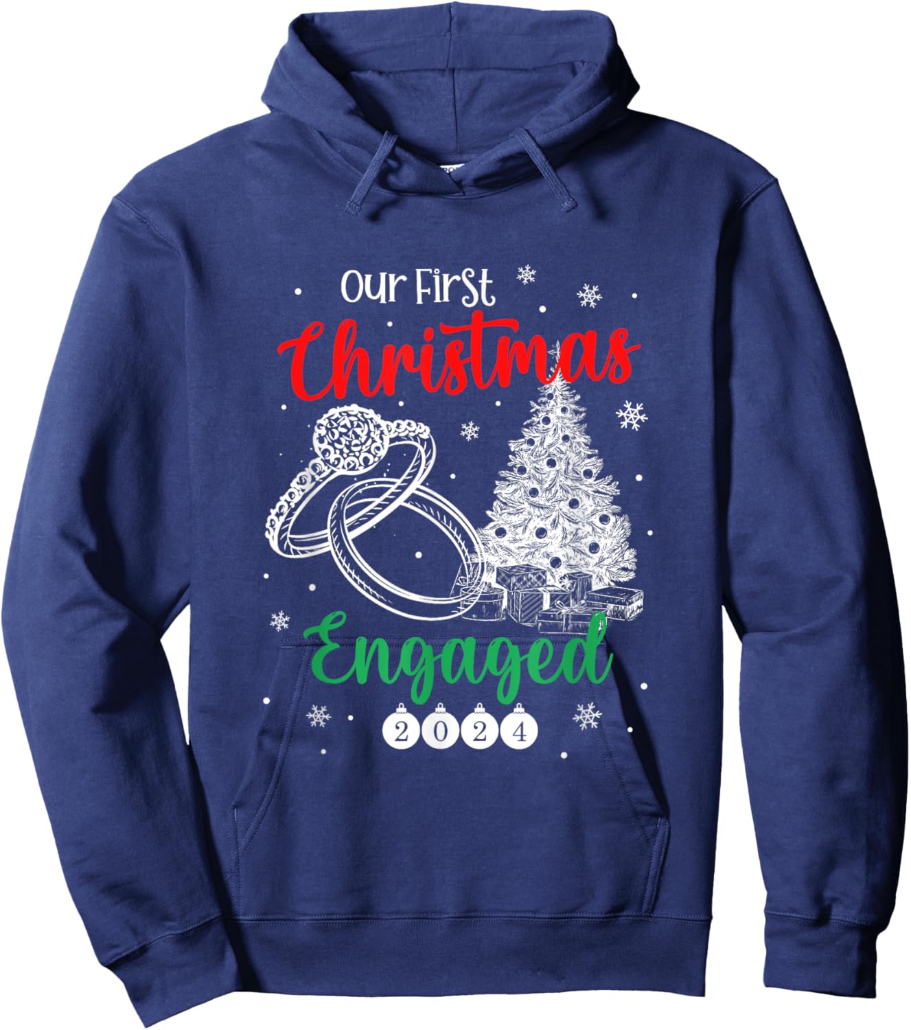 1st Christmas Engaged 2024 Matching Couples Mr and Mrs Xmas Hoodie - Hoodie | Navy