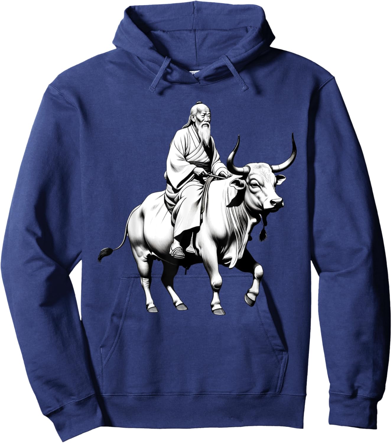 Vintage Spiritual Design Lao Tzu Riding An Ox, Tao Te Ching -Adults, -Kids Grey Short Sleeve Classic Fit Polyester Hoodie - Hoodie | Navy