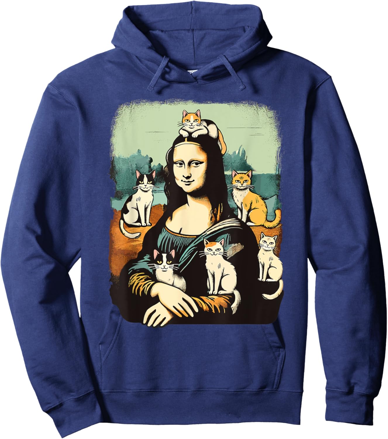 Retro Mona Lisa with Cats Novelty Men Women Kids Funny Cat Hoodie - Hoodie | Navy