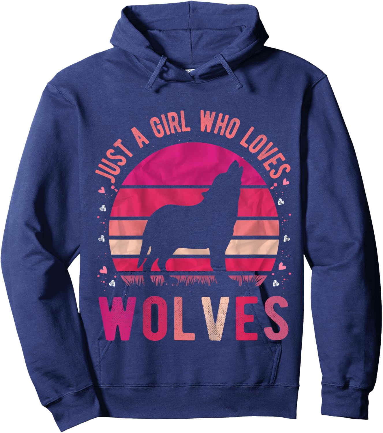 Just a Girl Who Loves Wolves Vintage Retro Gift Hoodie - Hoodie | Navy