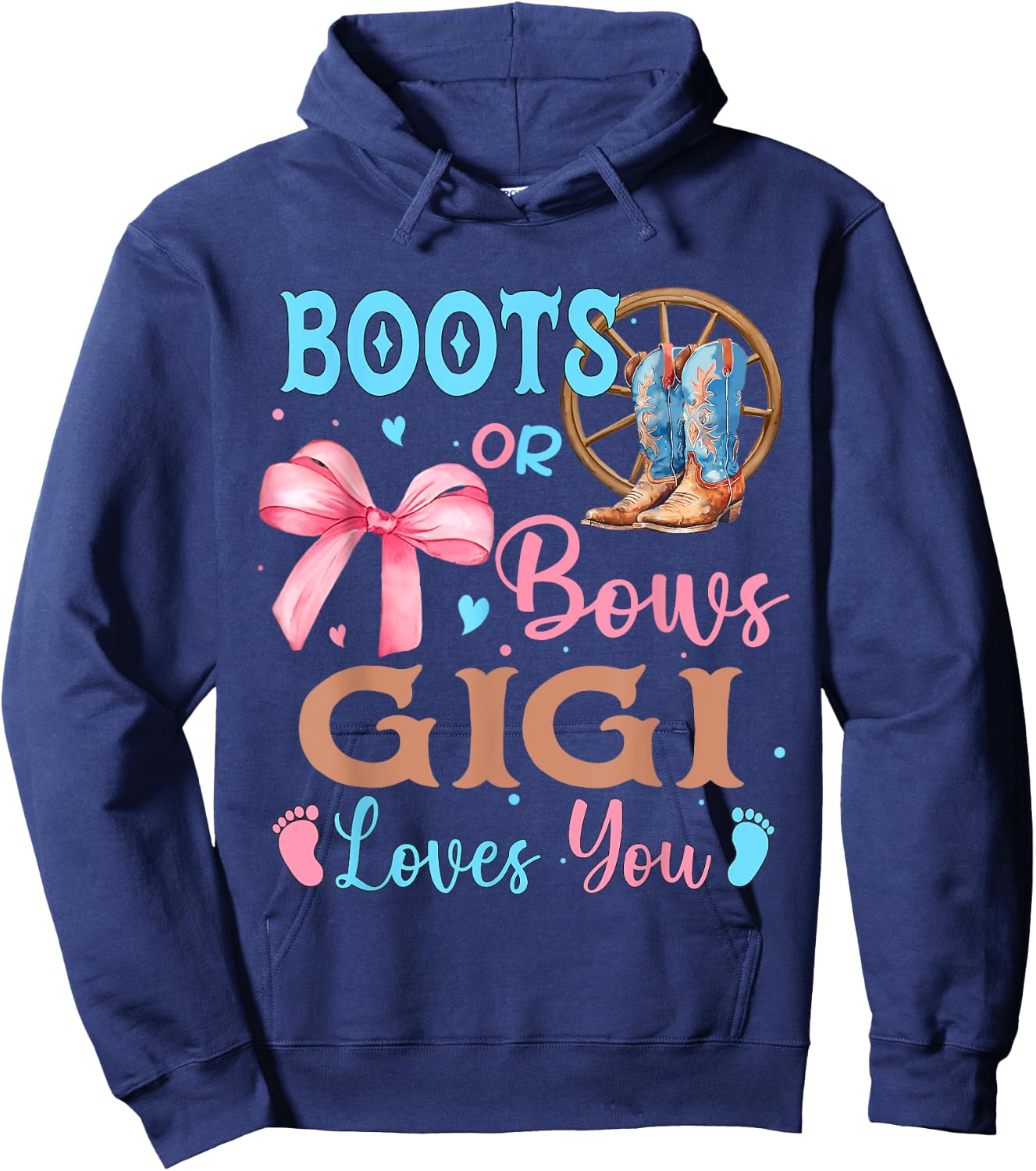 Boots or Bows Gender Reveal Decorations Gigi Loves You Hoodie - Hoodie | Navy