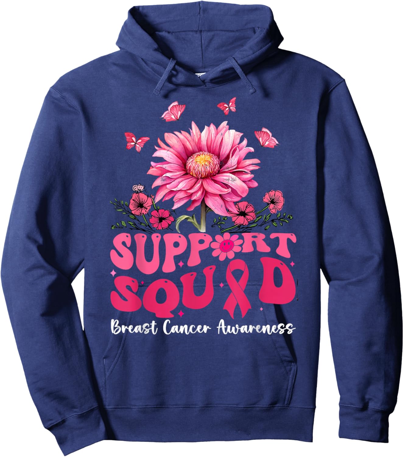 Breast Cancer Shirts , Support Squad Sunflower Hoodie - Hoodie | Navy
