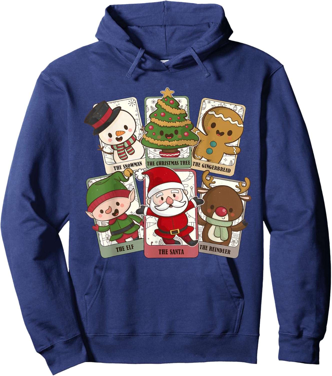 Retro Tarot Card Christmas Santa Elf Reindeer Gingerbread Hoodie - Hoodie | Navy