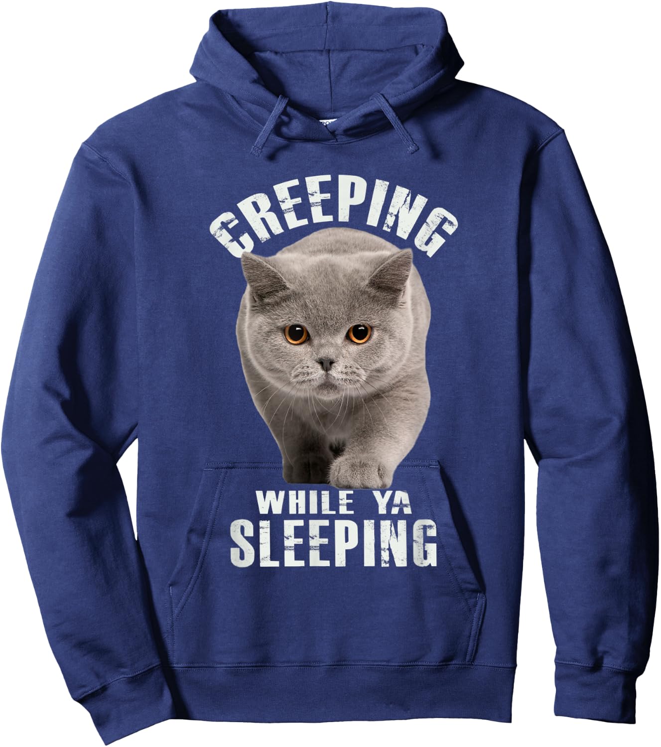 Funny British Shorthair Cat Shirt Creeping While Ya Sleeping Hoodie - Hoodie | Navy