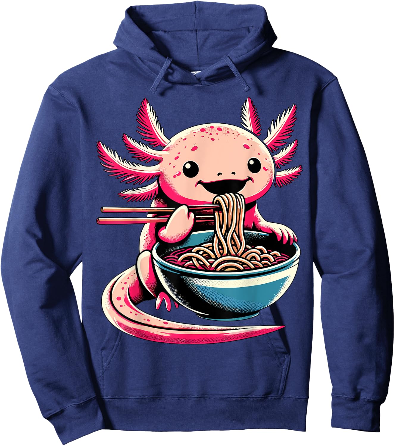 Kawaii Axolotl Eating Ramen Hoodie - Hoodie | Navy