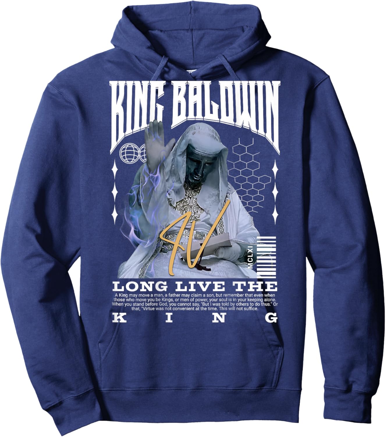 Backprint King Baldwin IV Hoodie - Hoodie | Navy
