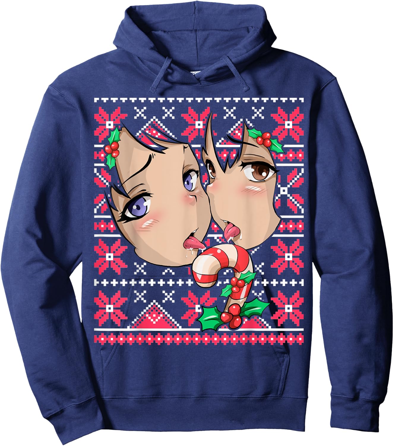 Ugly Christmas Otaku Ahegao Ecchi Etchi Lewd Hentai Kawaii Hoodie - Hoodie | Navy