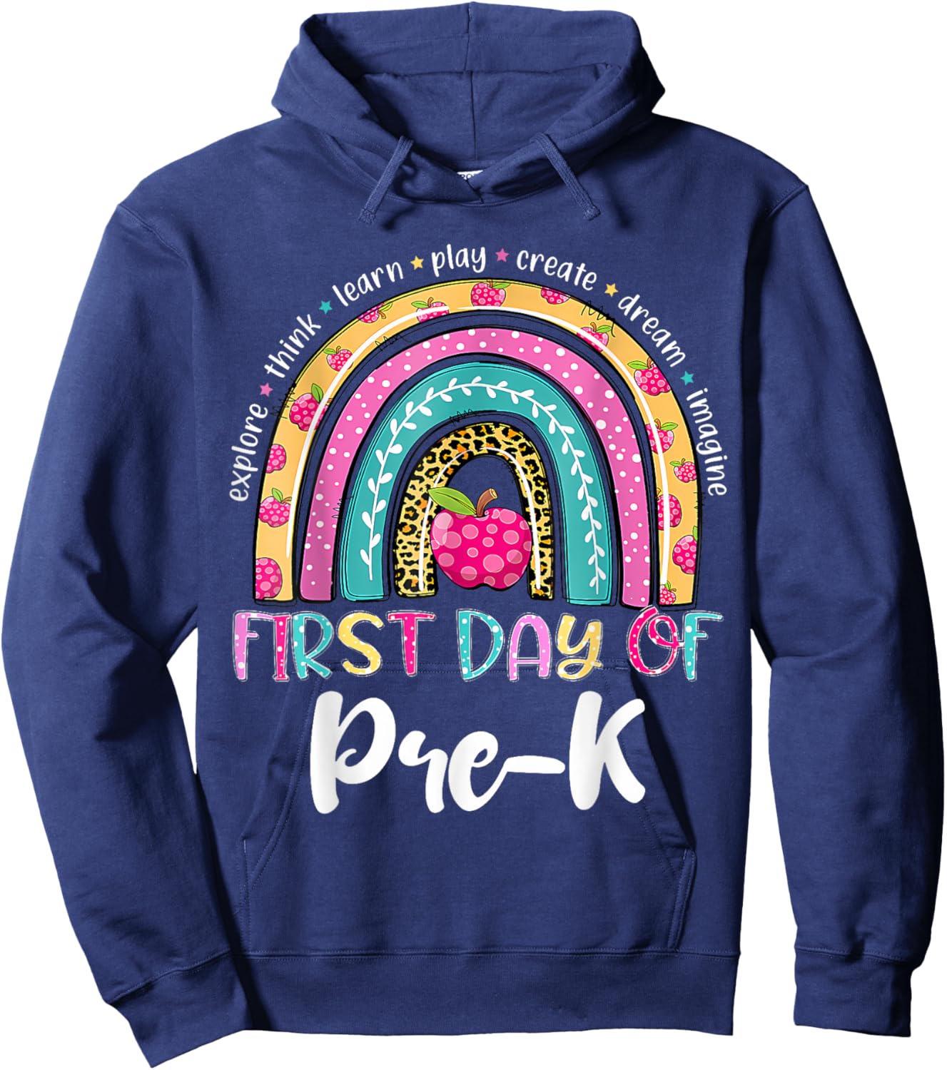 Back To School Shirt Rainbow Happy First Day Of Pre K Gift Hoodie - Hoodie | Navy