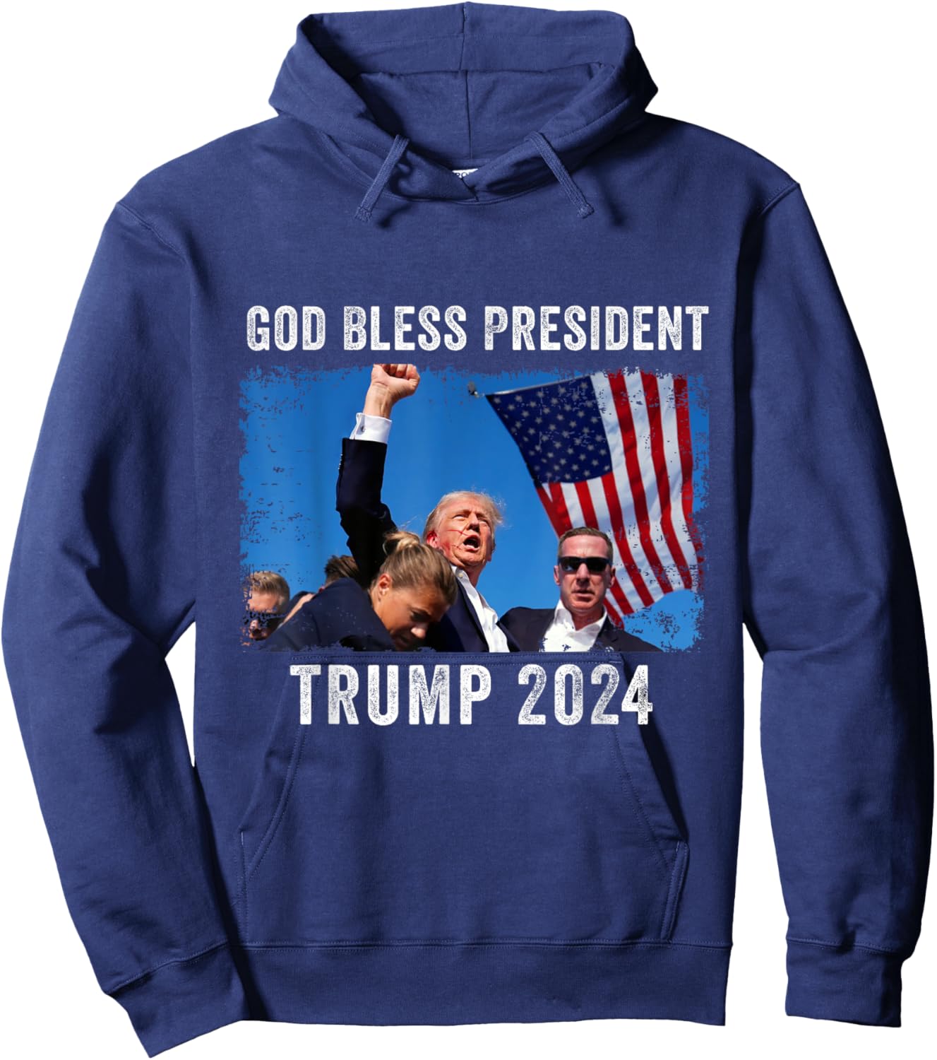Trump Shot Bloody Ear Bleeding God Bless President Trump Hoodie - Hoodie | Navy