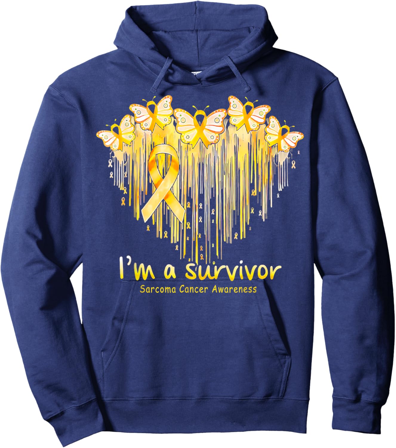 I'm A Survivor Sarcoma Cancer Awareness Heart Butterfly Hoodie - Hoodie | Navy