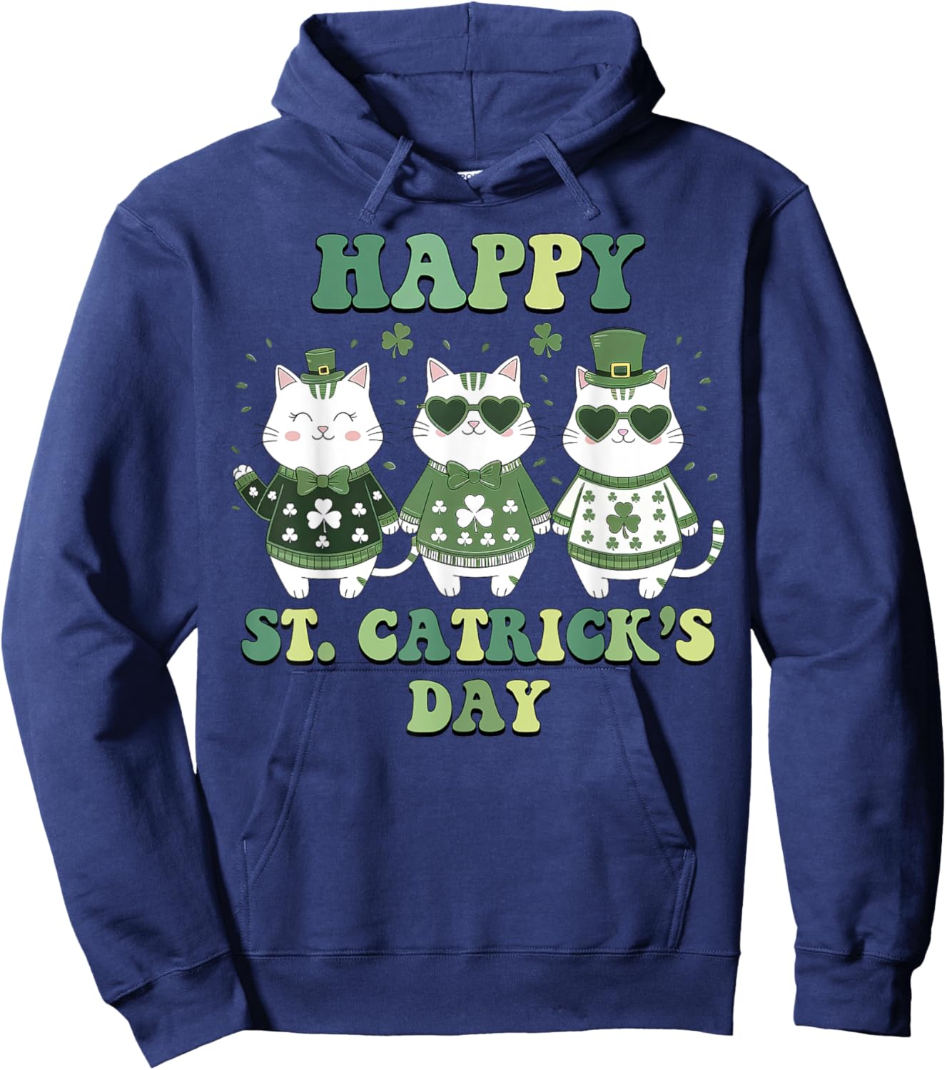 Happy St Patricks Catricks Day Cats Pattys Women Boy Girl Hoodie - Hoodie | Navy