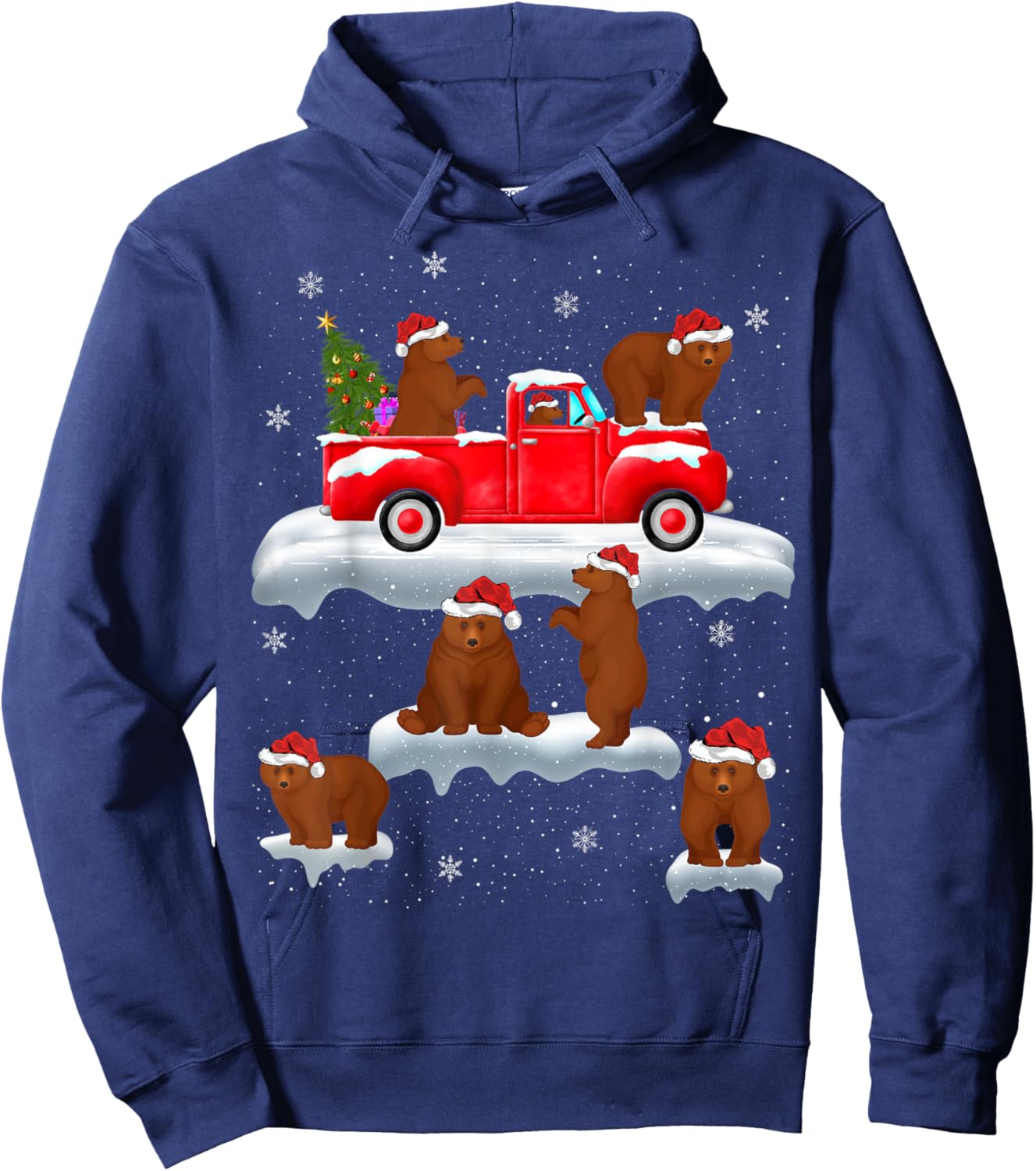 Bears Driving Christmas Tree Red Truck Bear Christmas Hoodie - Hoodie | Navy