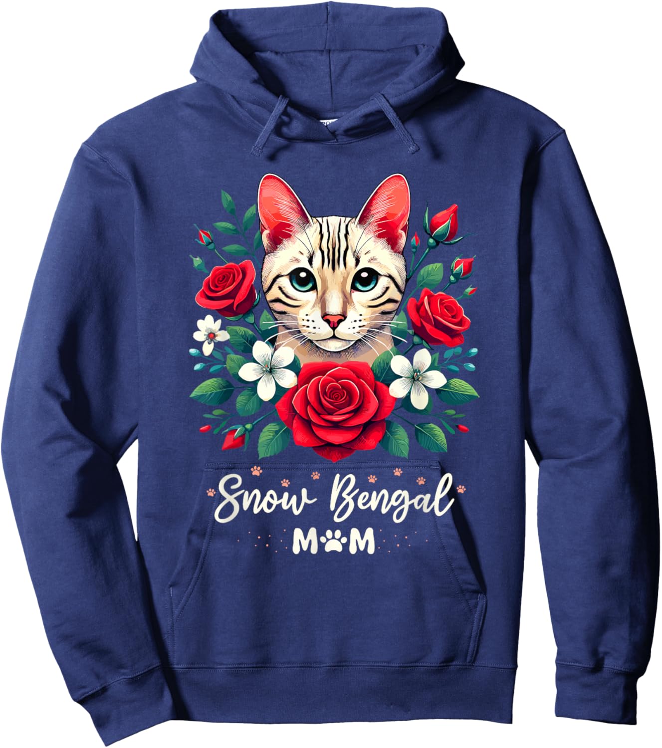 Roses Flowers Snow Bengal Mom Hoodie - Hoodie | Navy