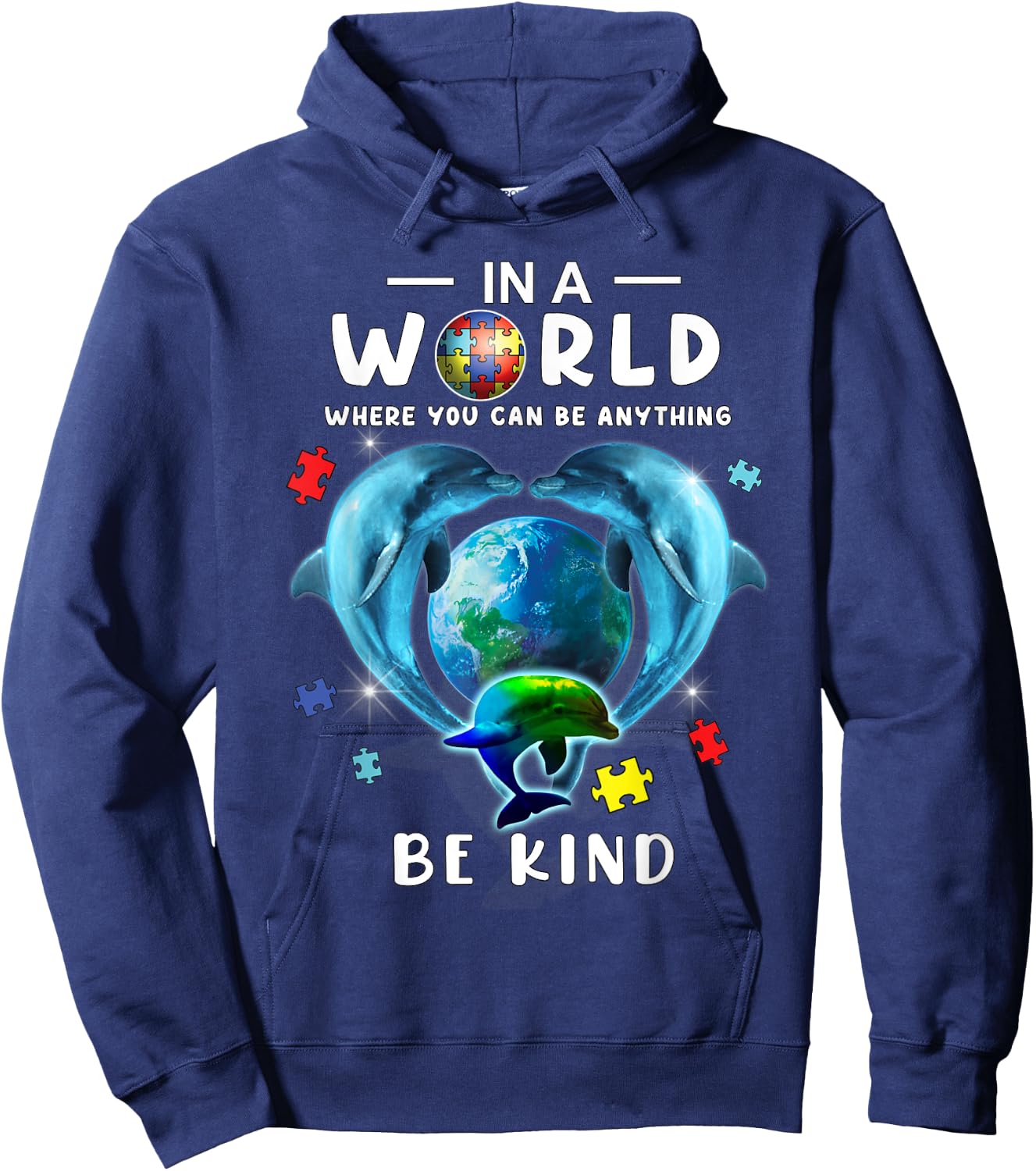 Be Kind Dolphin Autism Awareness Back To School Teacher Gift Men Women Kids Hoodie - Hoodie | Navy