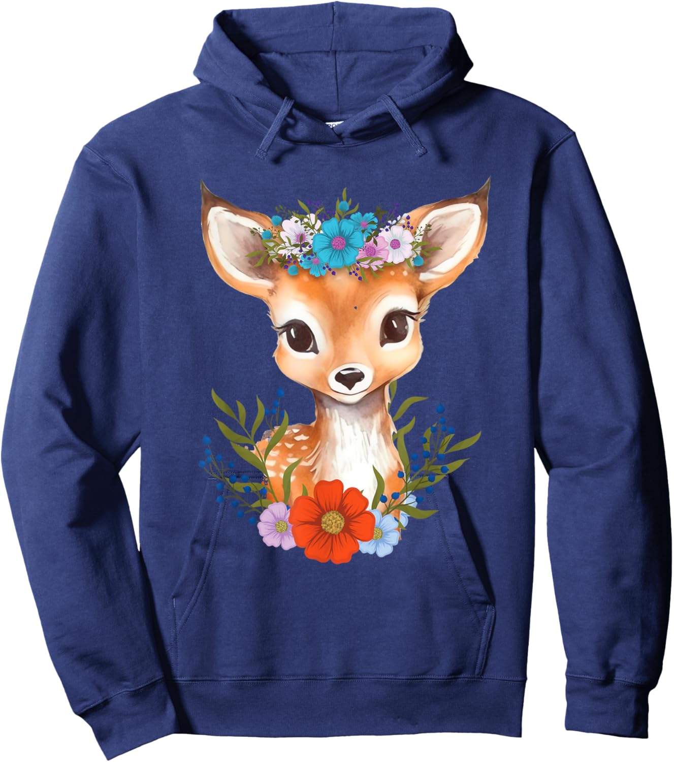 Floral Crown Baby Deer - Hunting Wildlife Forest Animal Hoodie - Hoodie | Navy