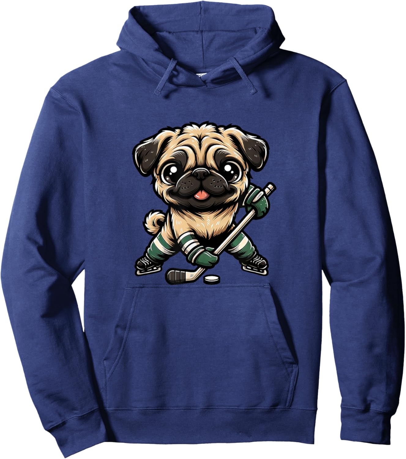Cute Pug Playing Ice Hockey Dog Design Hoodie - Hoodie | Navy