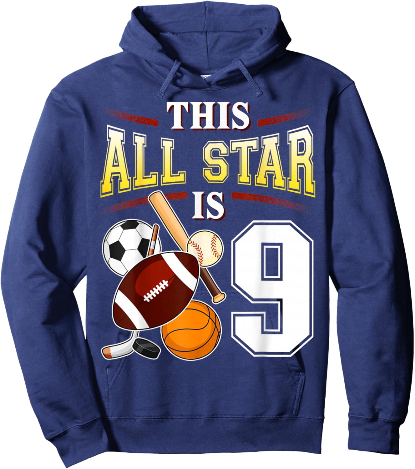 This All Star is 9 Years Old Gift Kids 9th Birthday Hoodie - Hoodie | Navy