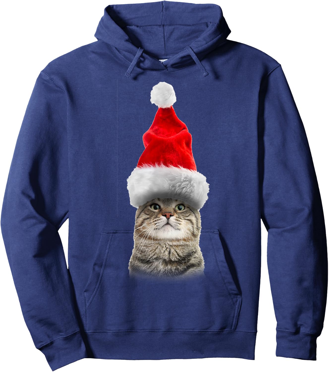 Christmas Tabby Cat in Santa Hat Meowy Christmas Fun T shirt Women Kids Hoodie - Hoodie | Navy