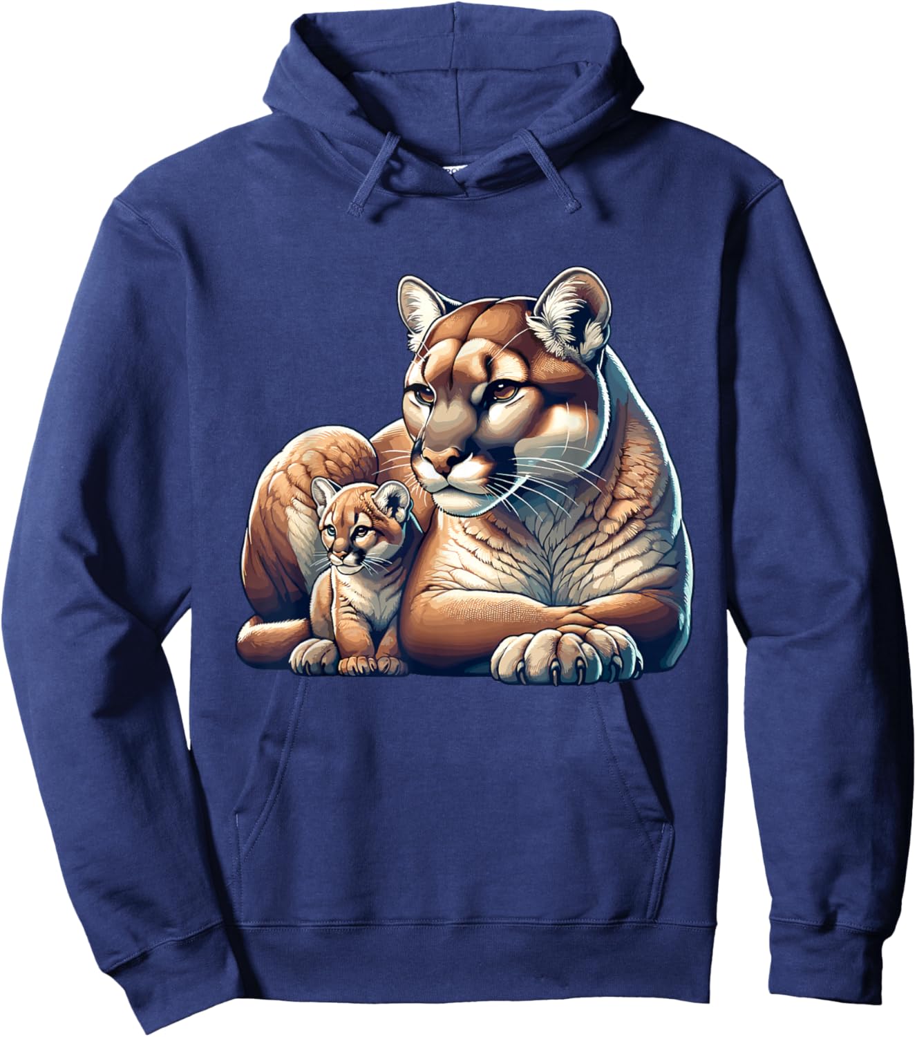 Mountain Lion Cougar Mom Baby Kitten Hoodie - Hoodie | Navy
