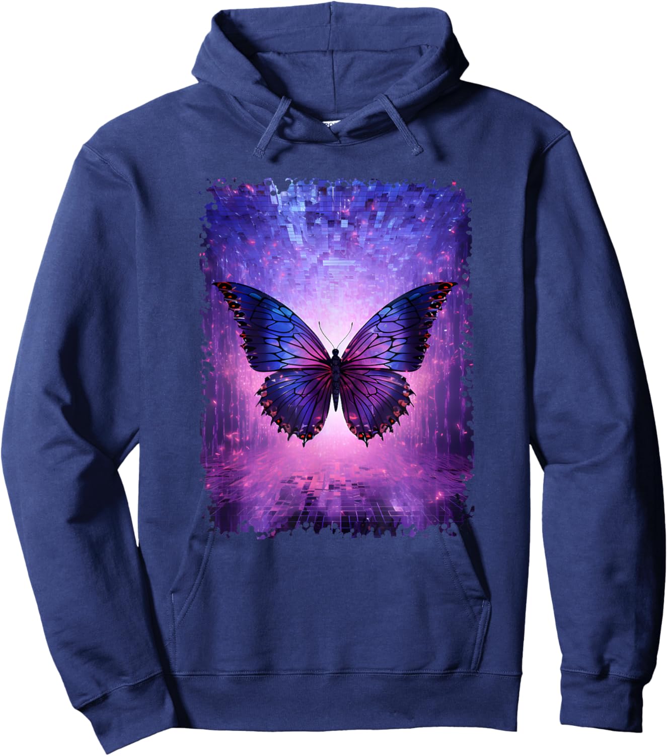 Butterfly Lover Insect Men Women Purple Glitch Butterfly Art Hoodie - Hoodie | Navy