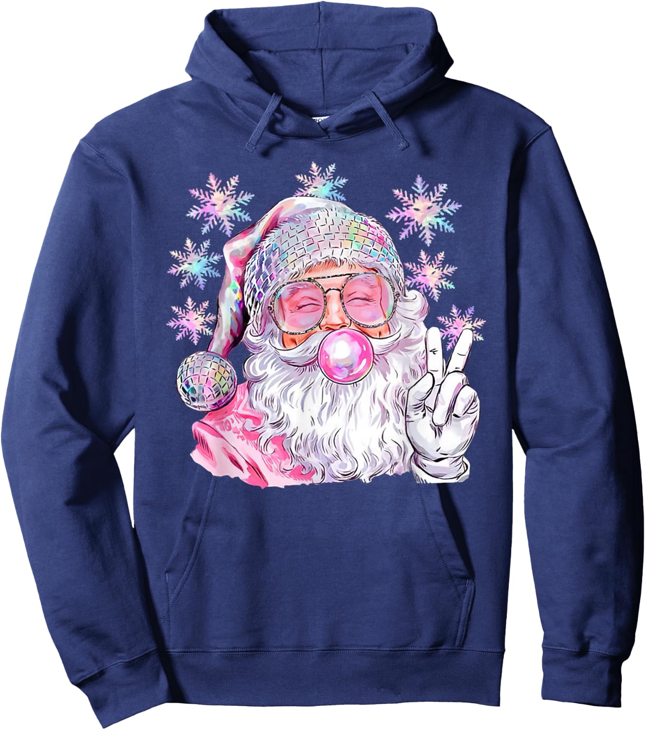 Vintage Retro Santa Christmas Pink Sunglasses Bubble Gum Hoodie - Hoodie | Navy